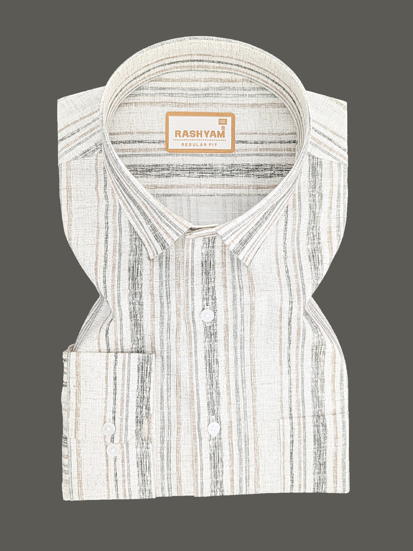 Premium Linen Cotton Black And Brown Multi Line on Cream Formal Shirt