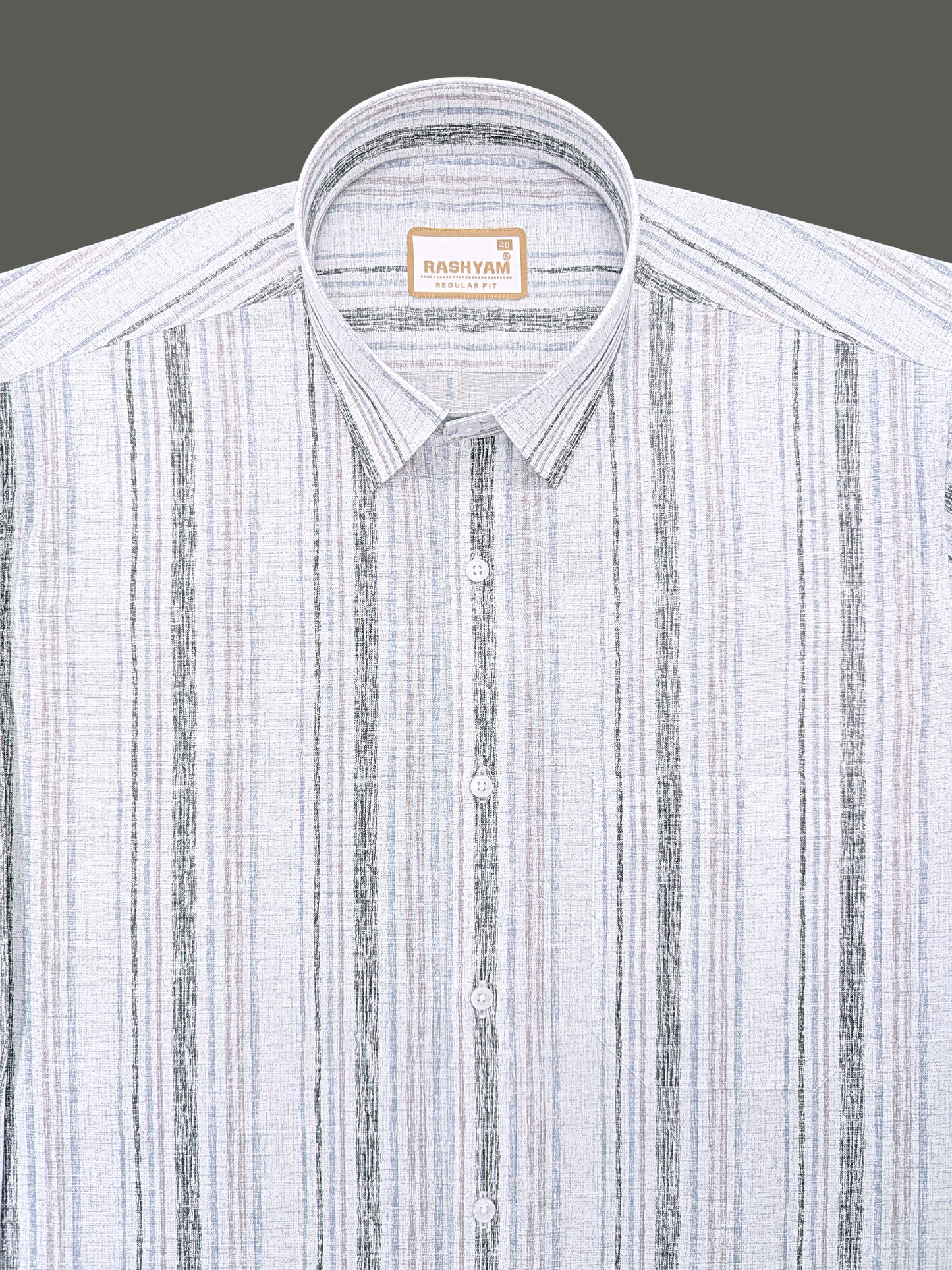 Premium Linen Cotton Black And Blue Multi Line on Greyish White Formal Shirt