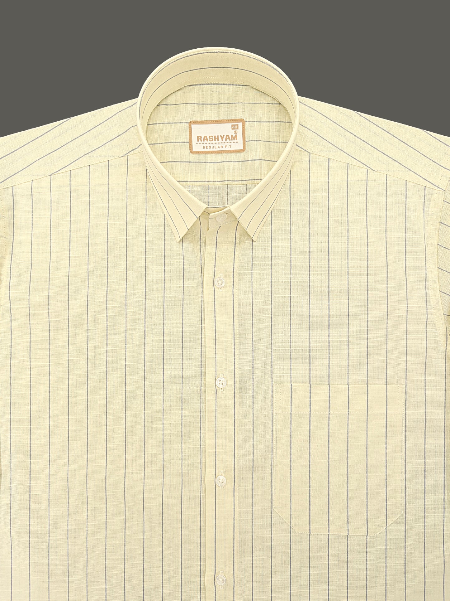 Premium Linen Cotton Greyish Line On Yellow Formal Shirt For Men