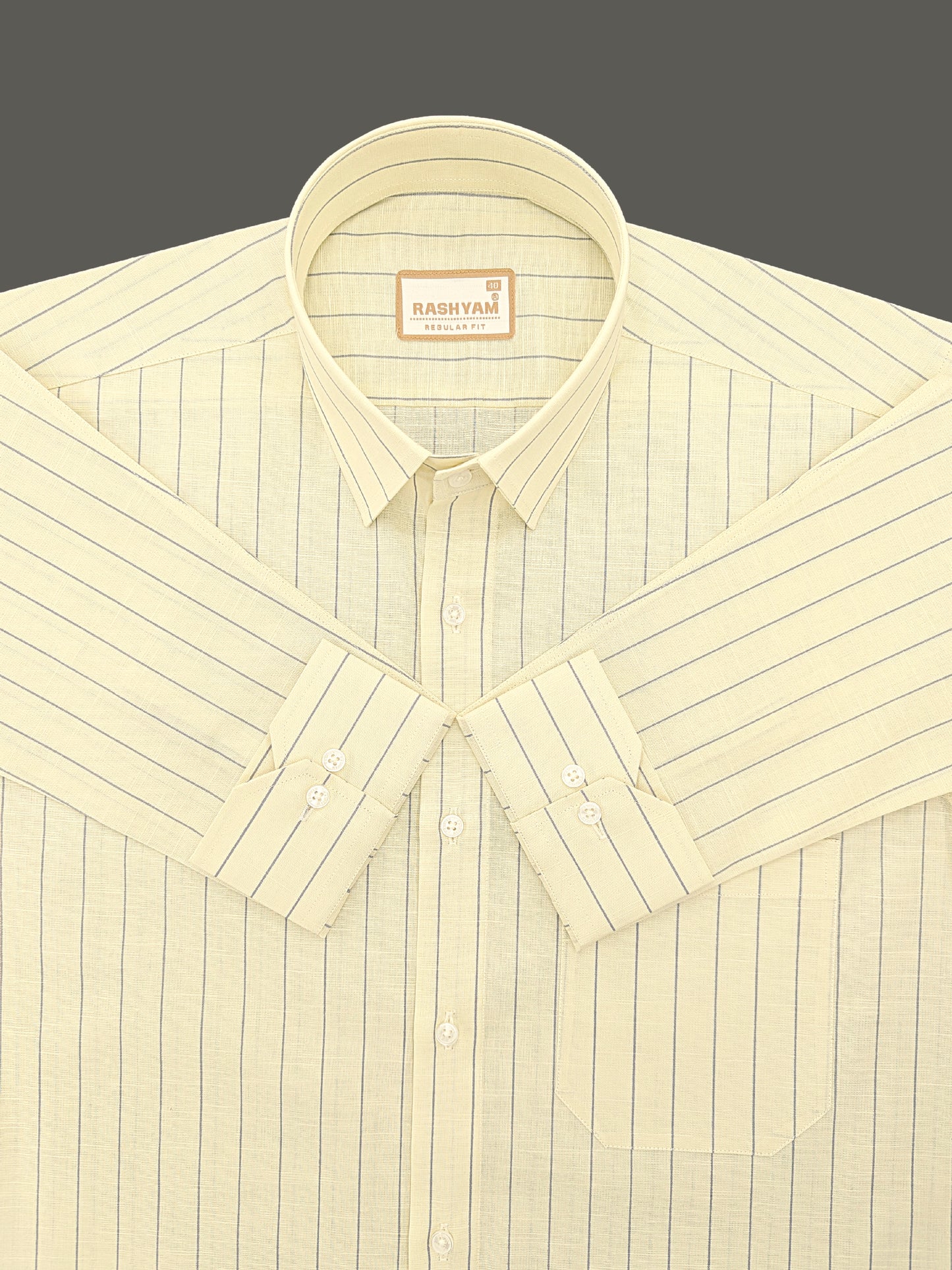 Premium Linen Cotton Greyish Line On Yellow Formal Shirt For Men