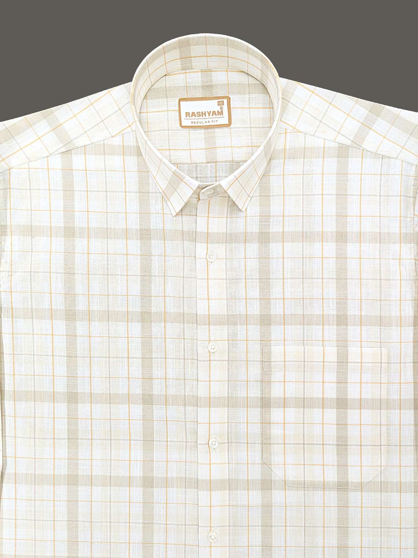 Premium Cotton Beige Cream with Golden Yellow Checks Shirt For Men