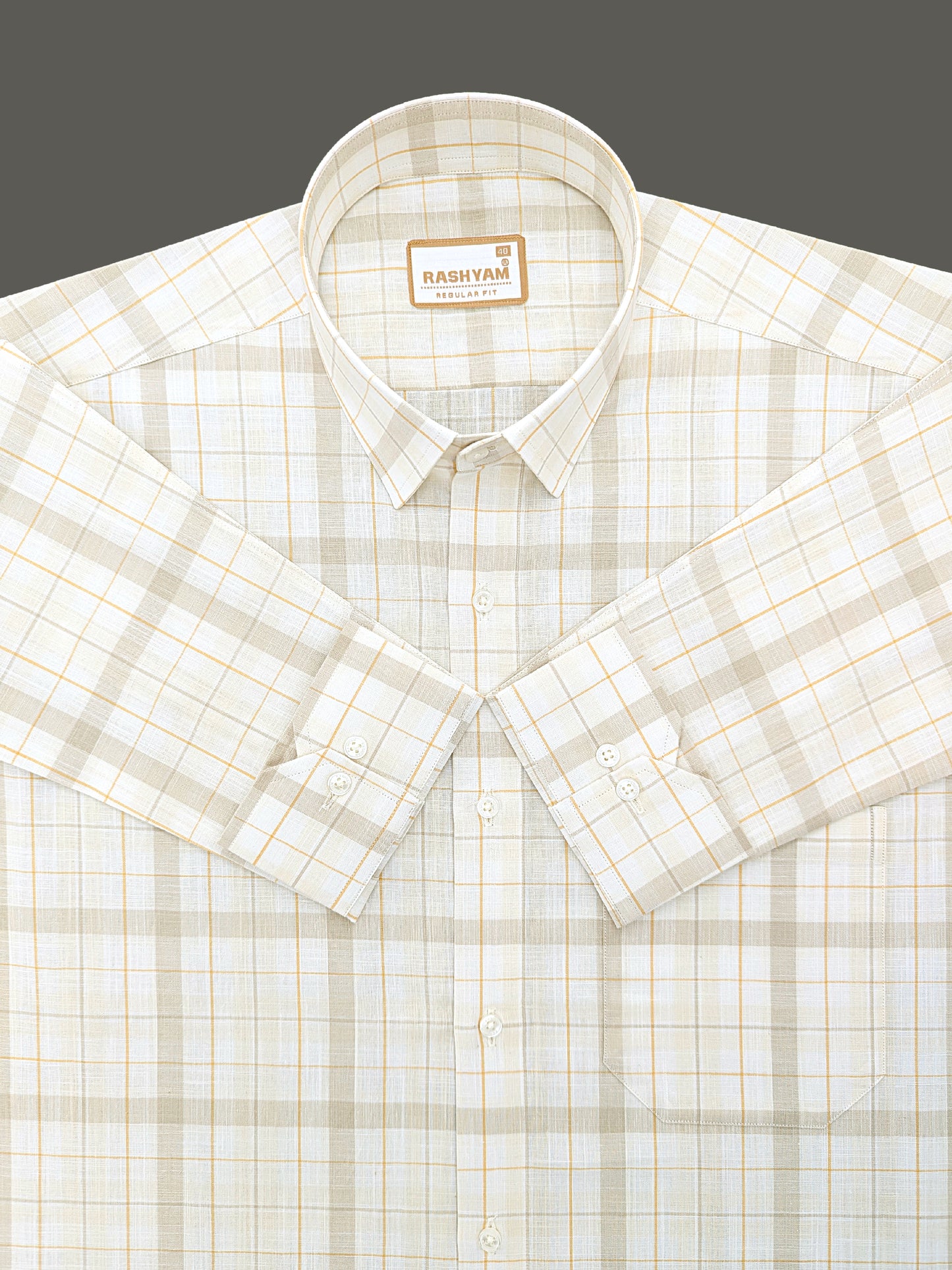 Premium Cotton Beige Cream with Golden Yellow Checks Shirt For Men