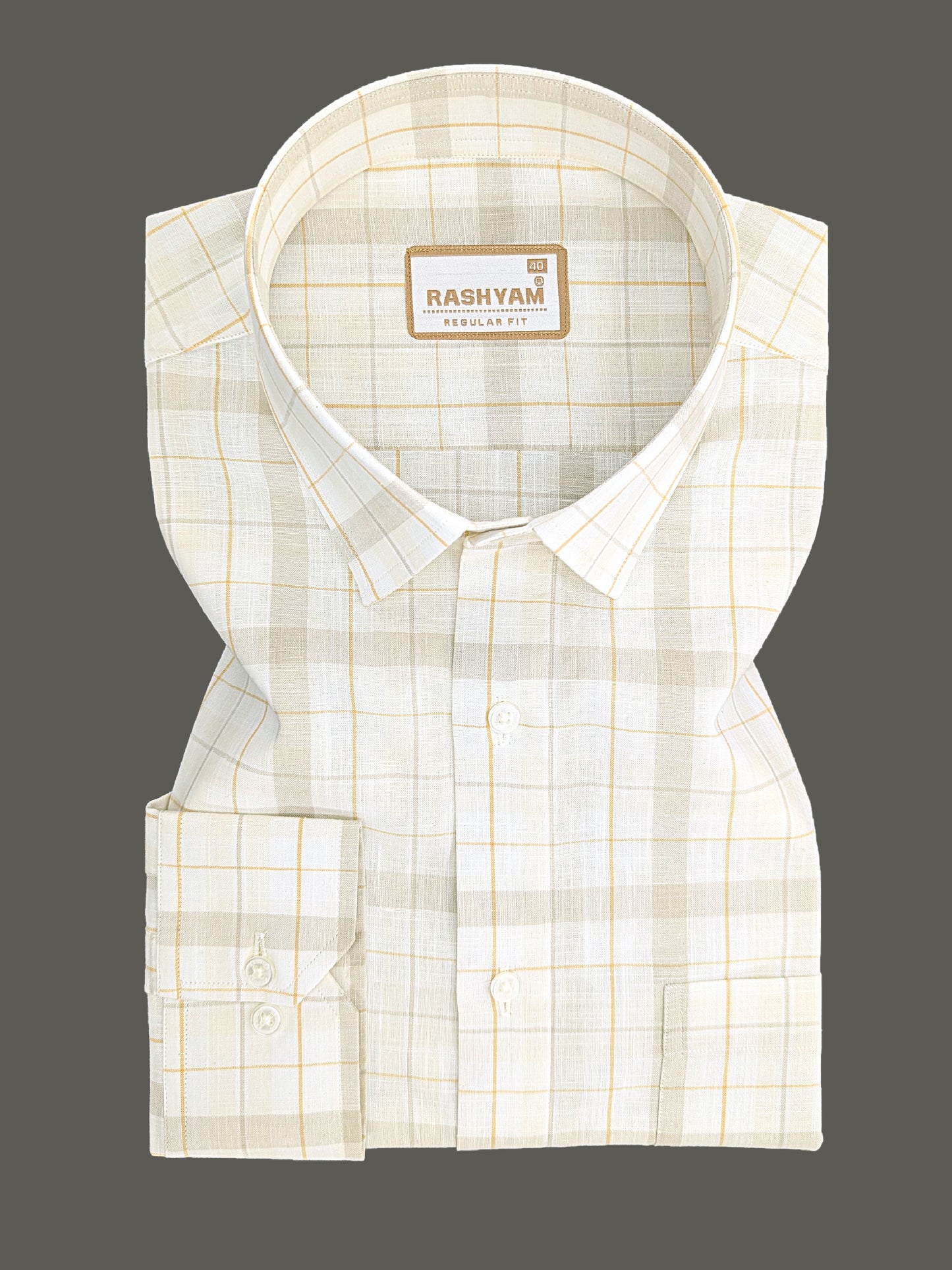Premium Cotton Beige Cream with Golden Yellow Checks Shirt For Men
