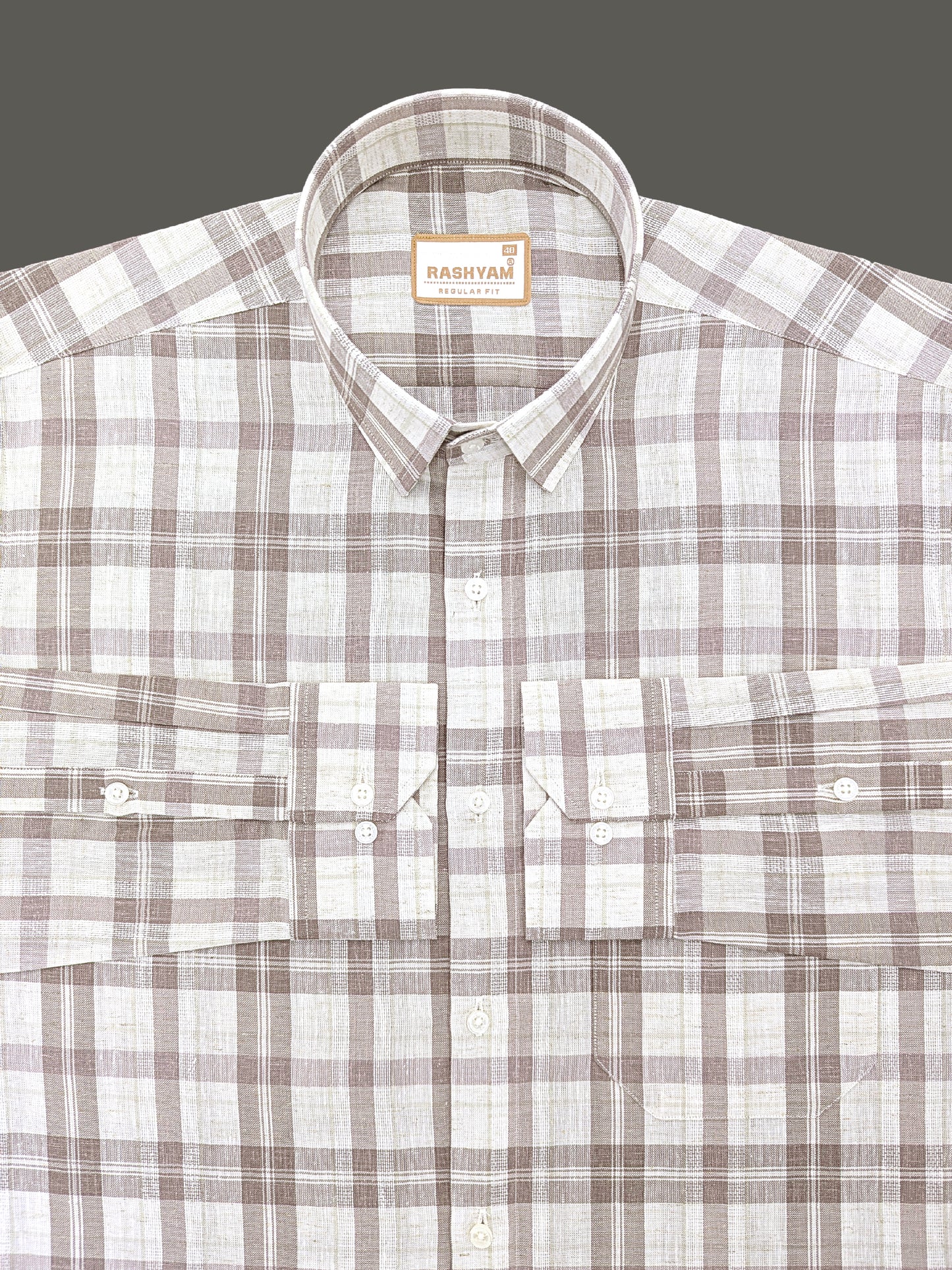 Premium Cotton Warm Beige with Dusty Brown Checks Shirt For Men
