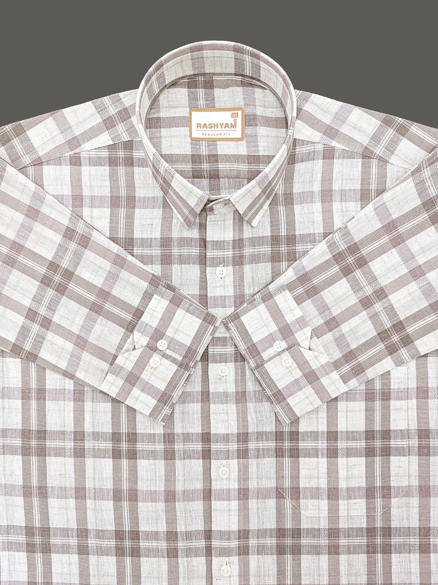 Premium Cotton Warm Beige with Dusty Brown Checks Shirt For Men