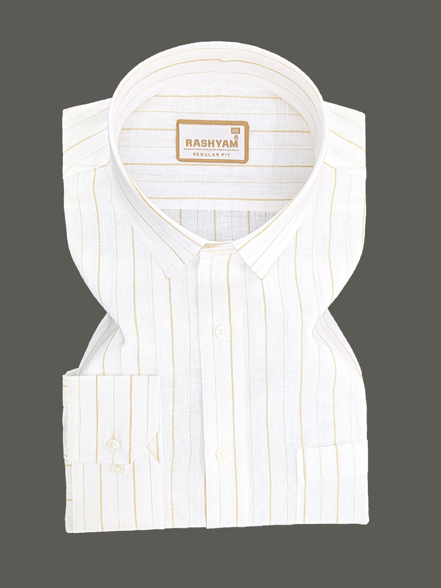 Premium Linen Cotton Browny Stripe On White Formal Shirt For Men