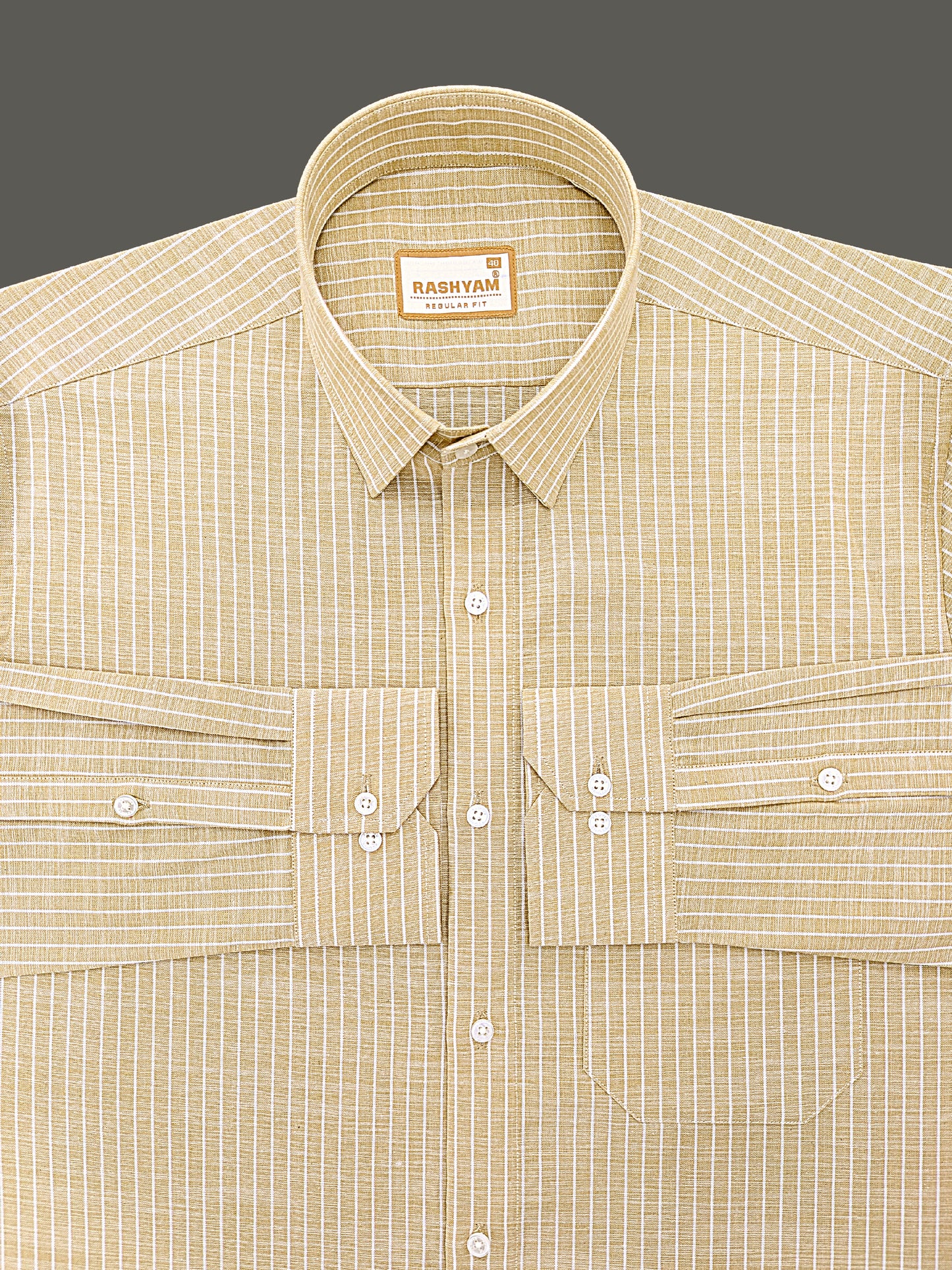 Premium Linen Cotton White Line on Tan Brown Formal Shirt For Men