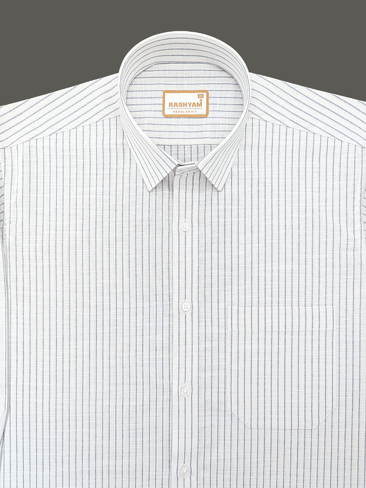 Premium Linen Cotton Greyish Broad Line On White Formal Shirt For Men