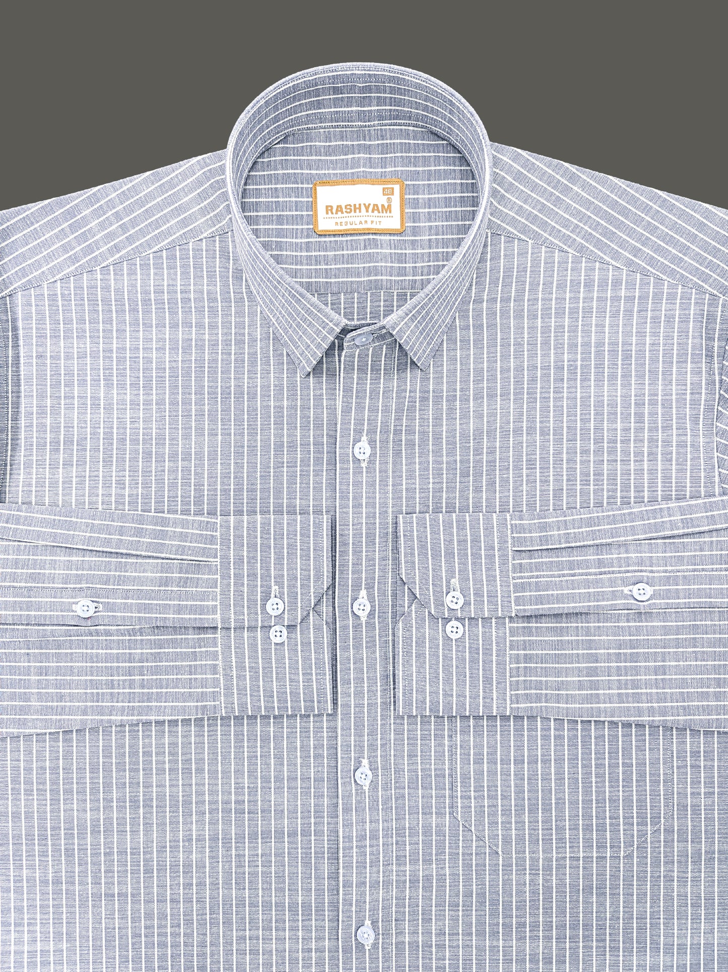Premium Linen Cotton White Line On Grey Formal Shirt For Men