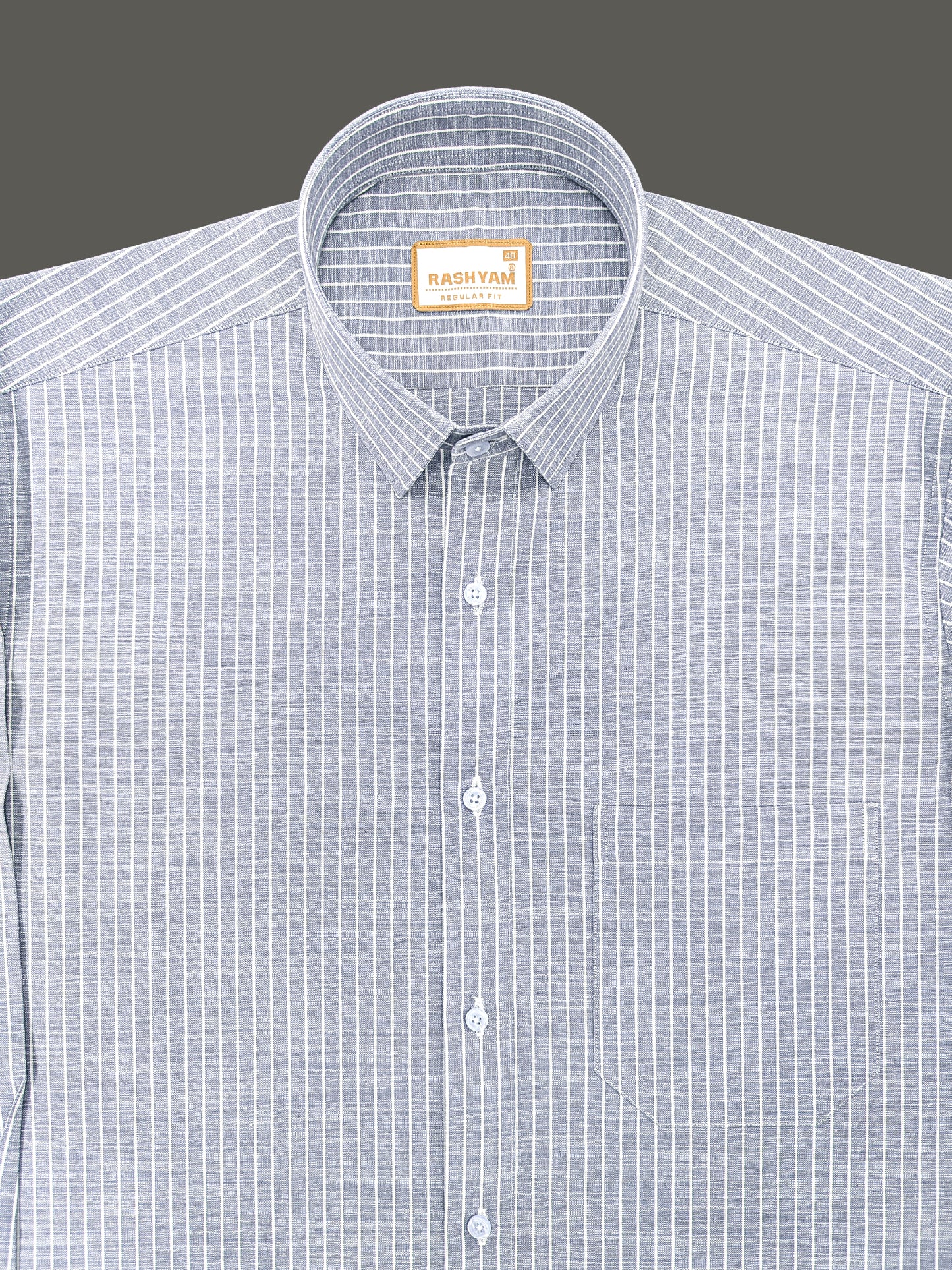 Premium Linen Cotton White Line On Grey Formal Shirt For Men