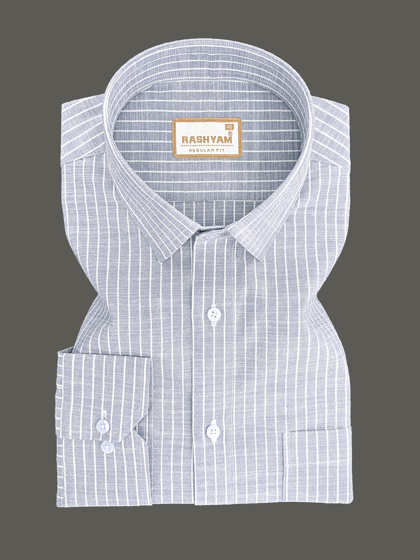 Premium Linen Cotton White Line On Grey Formal Shirt For Men
