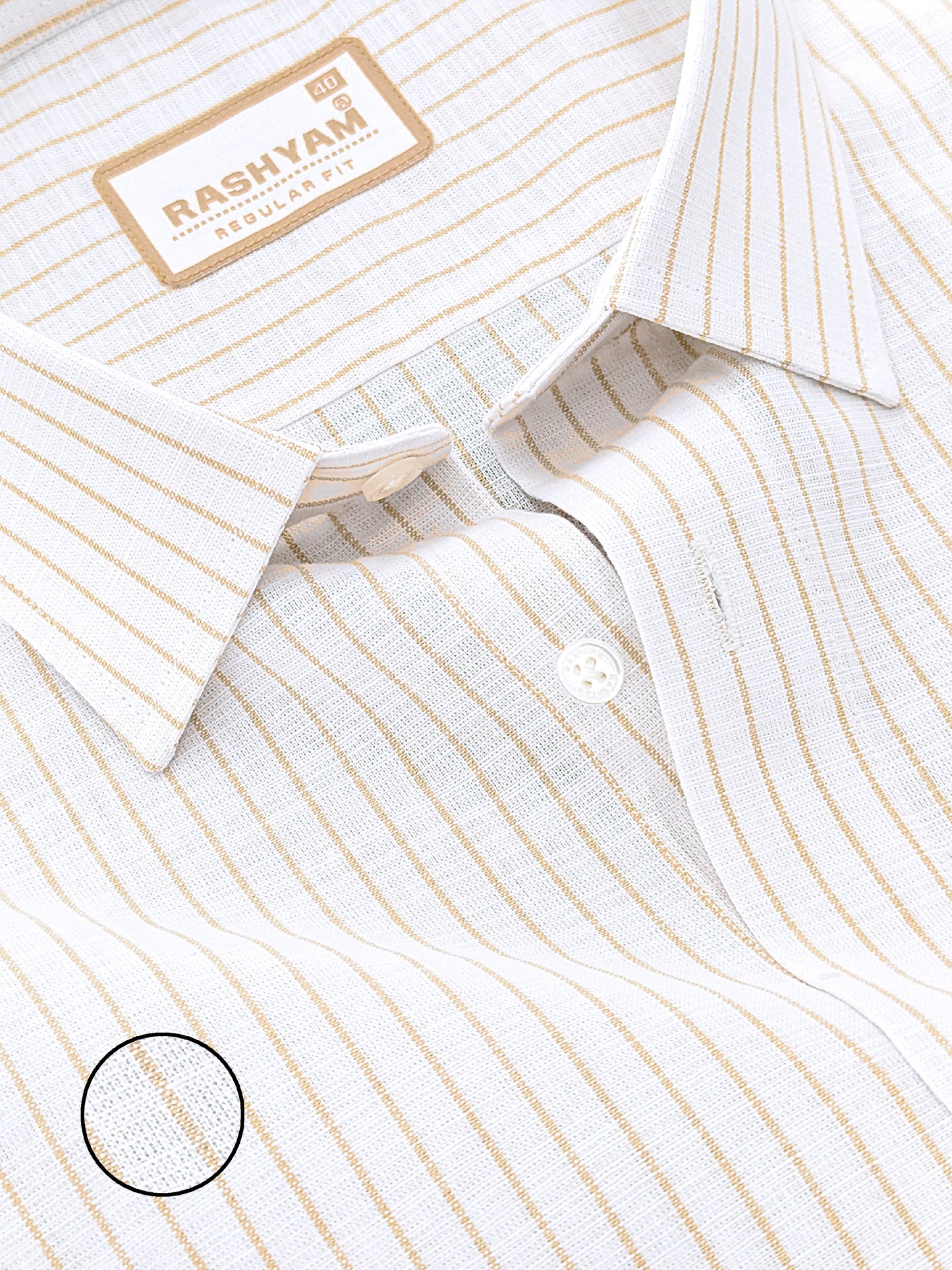 Premium Linen Cotton Brown Line On White Formal Shirt For Men