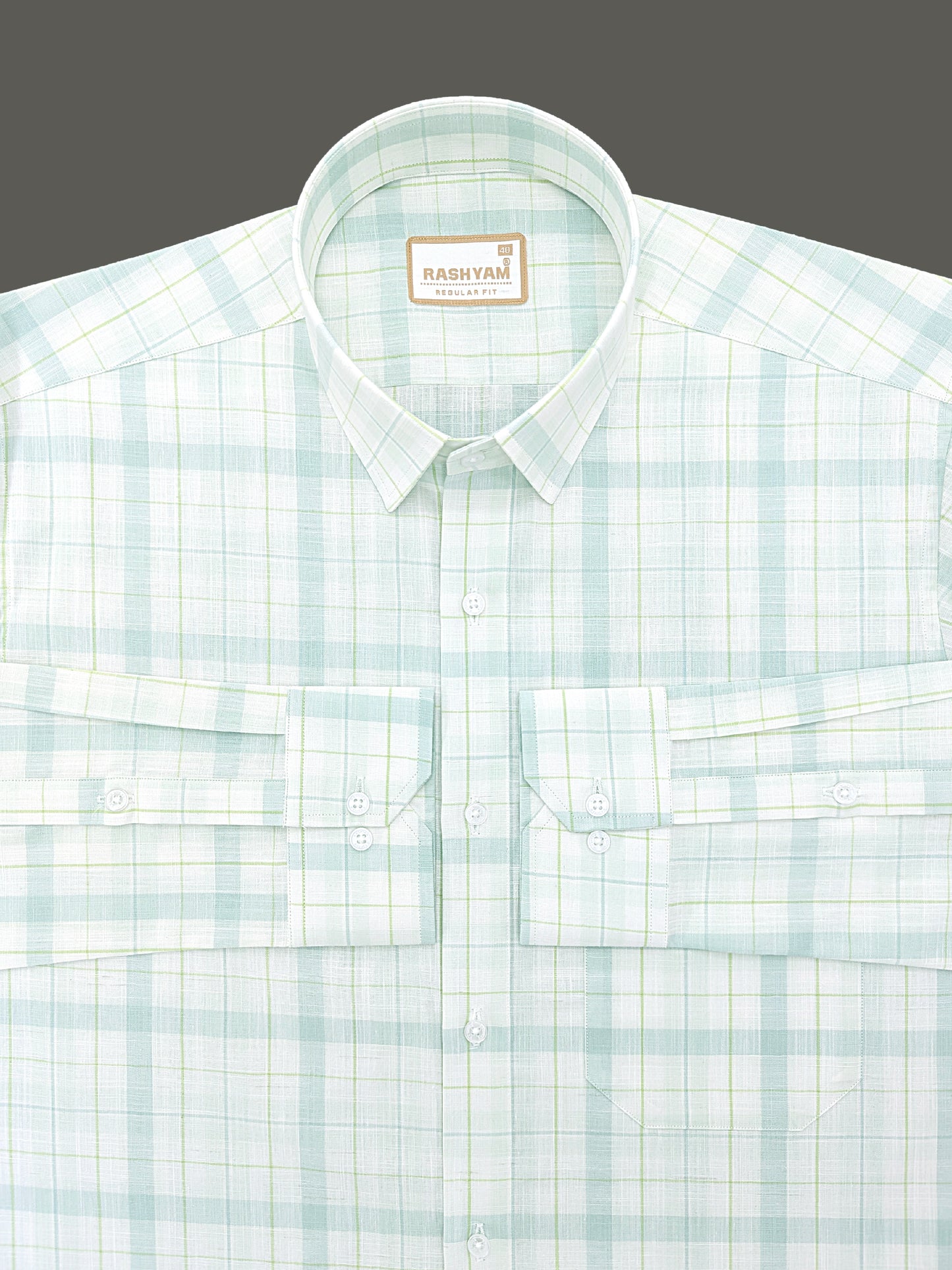 Vernazza Premium Linen Cotton Lime And Light Green Checks For men