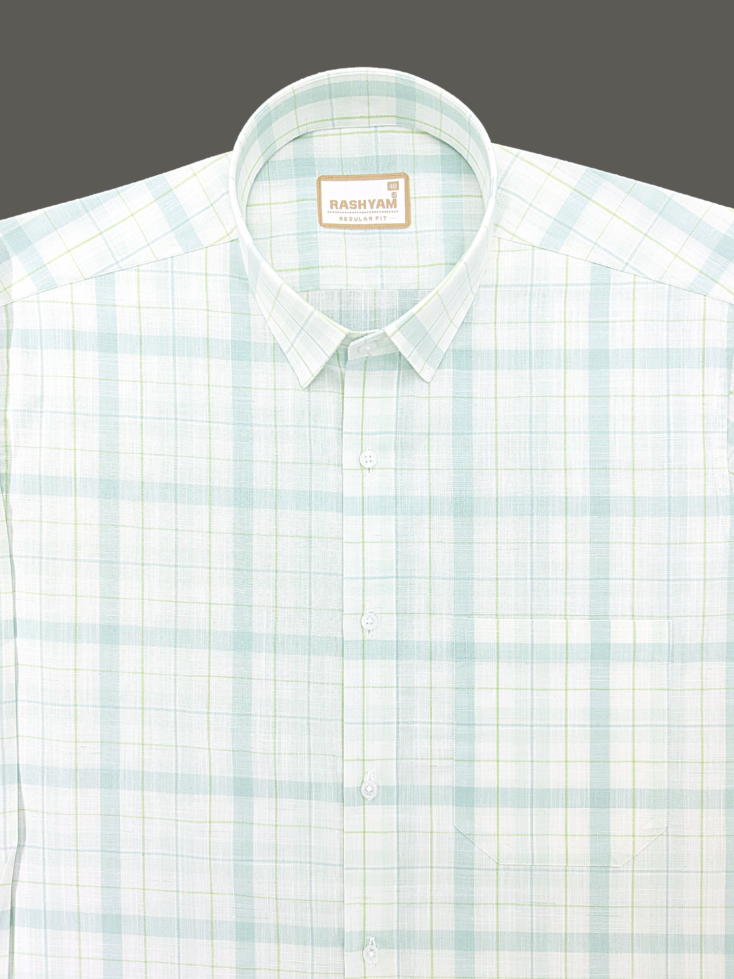 Vernazza Premium Linen Cotton Lime And Light Green Checks For men