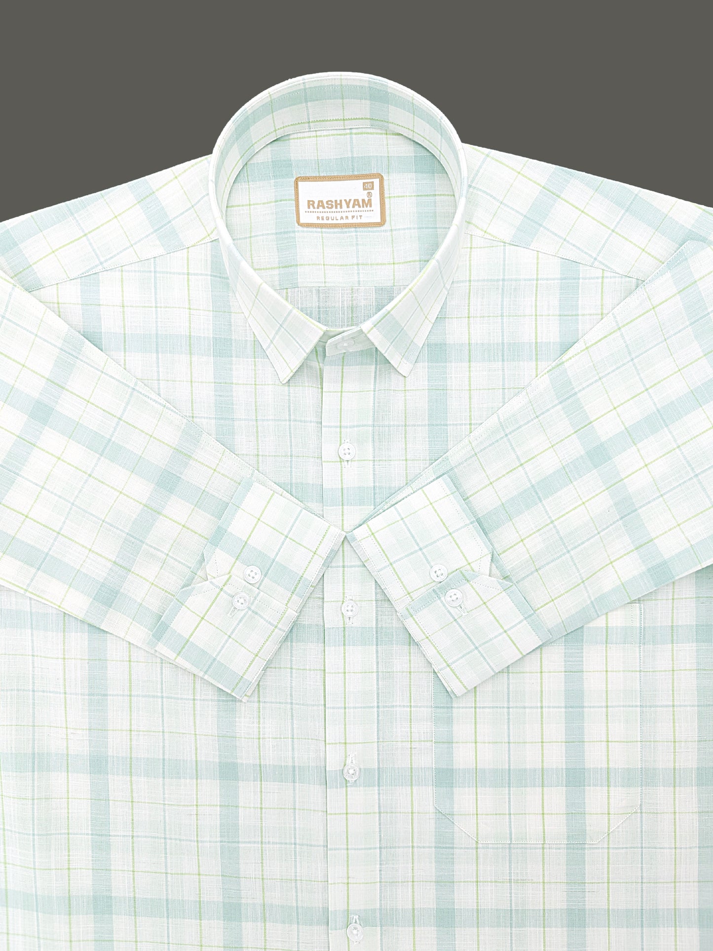 Vernazza Premium Linen Cotton Lime And Light Green Checks For men