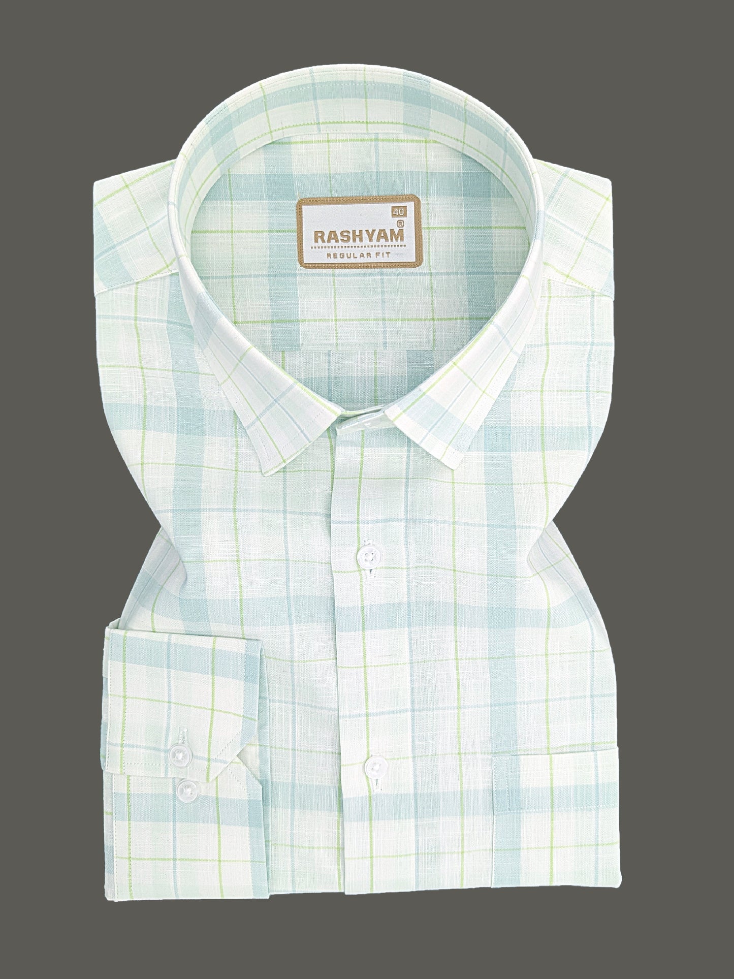 Vernazza Premium Linen Cotton Lime And Light Green Checks For men