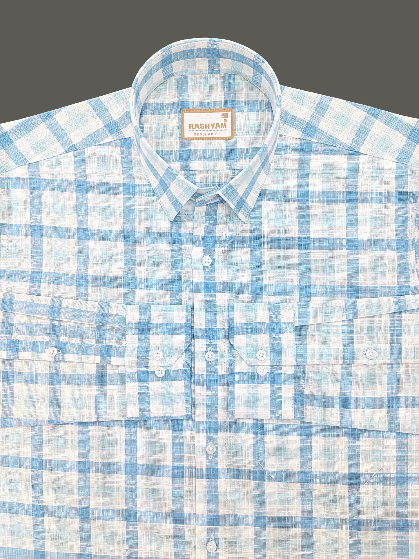 Vernazza Premium Linen Cotton Light blue and white Checks For men