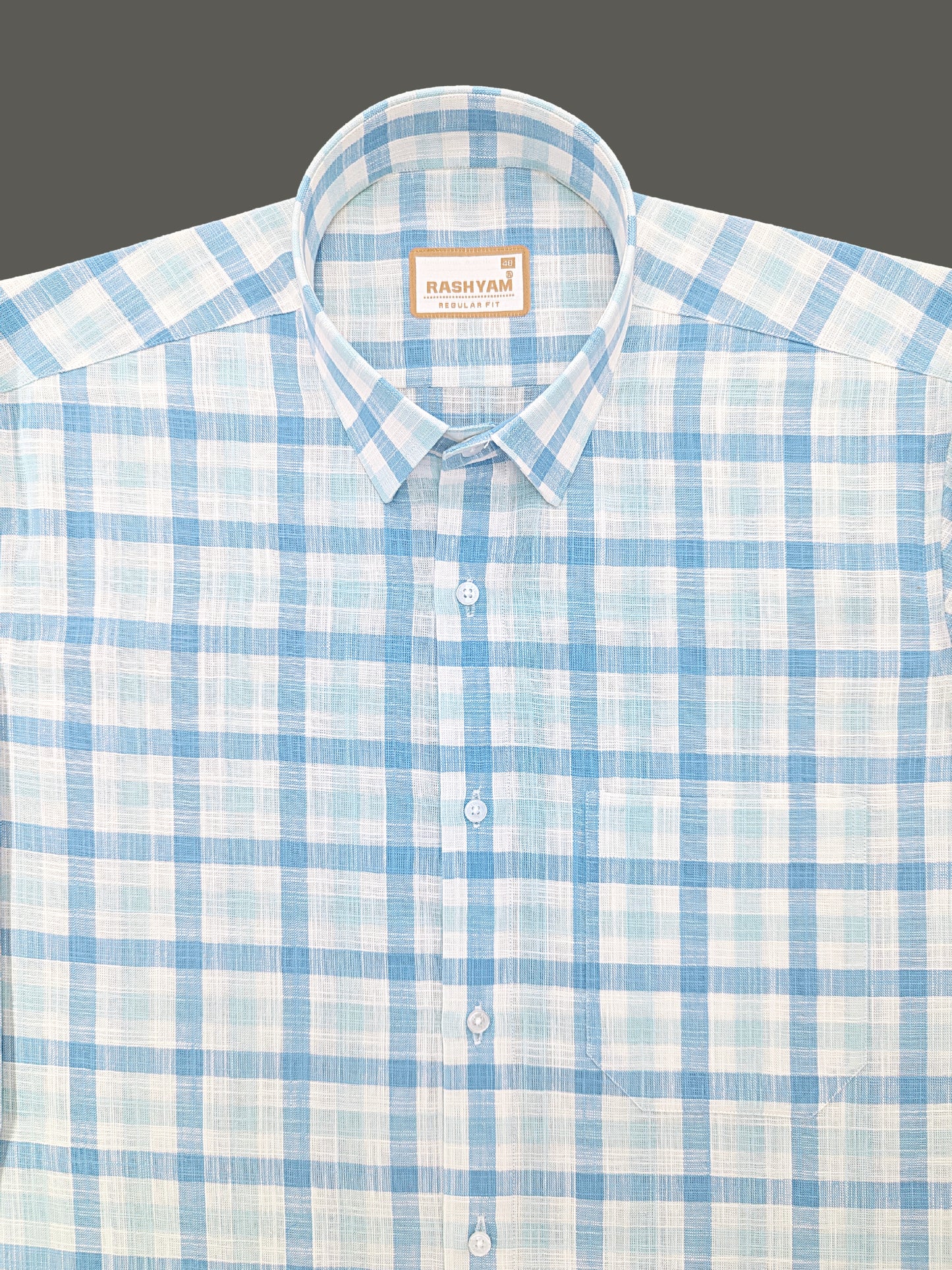 Vernazza Premium Linen Cotton Light blue and white Checks For men