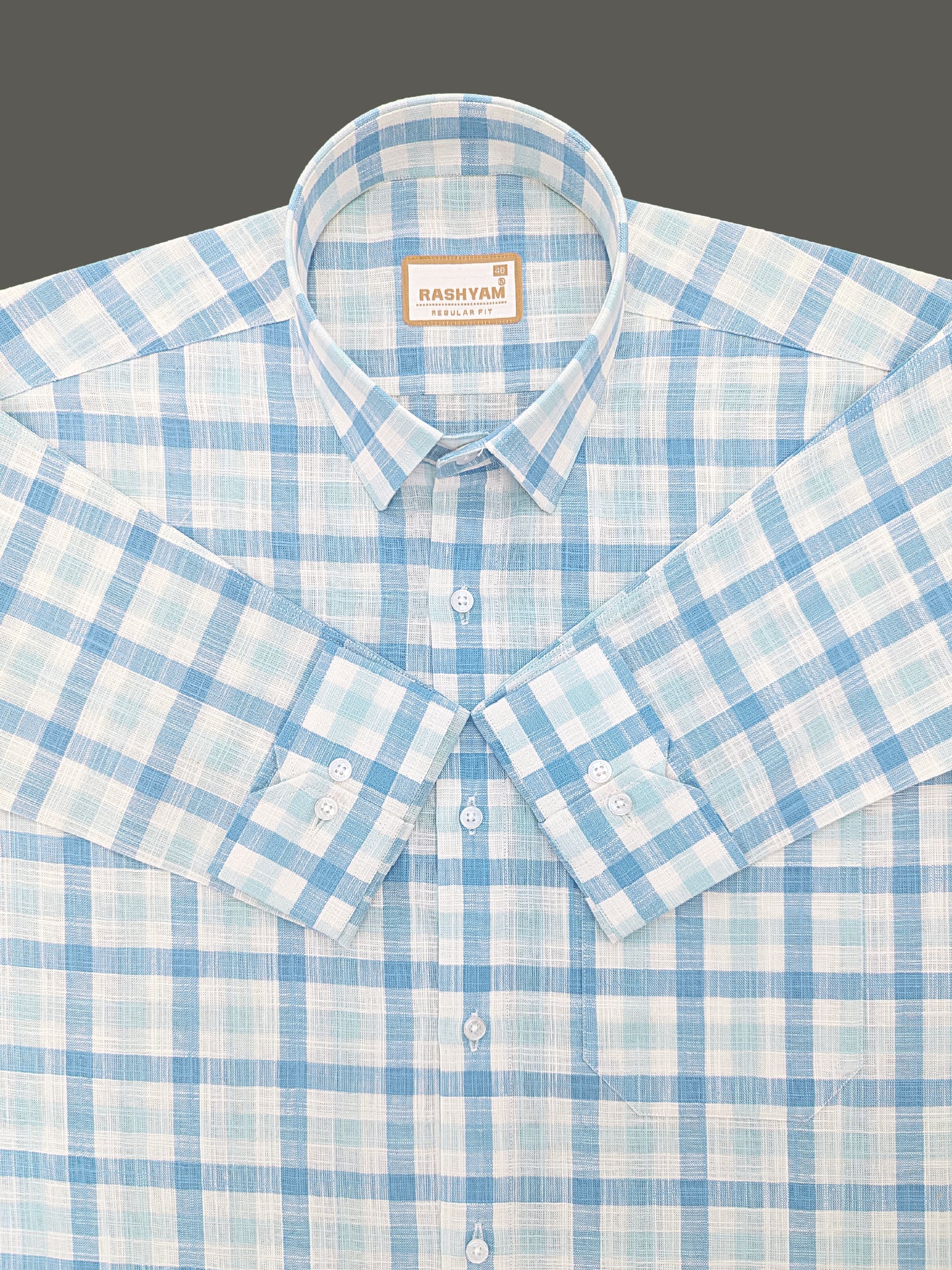 Vernazza Premium Linen Cotton Light blue and white Checks For men