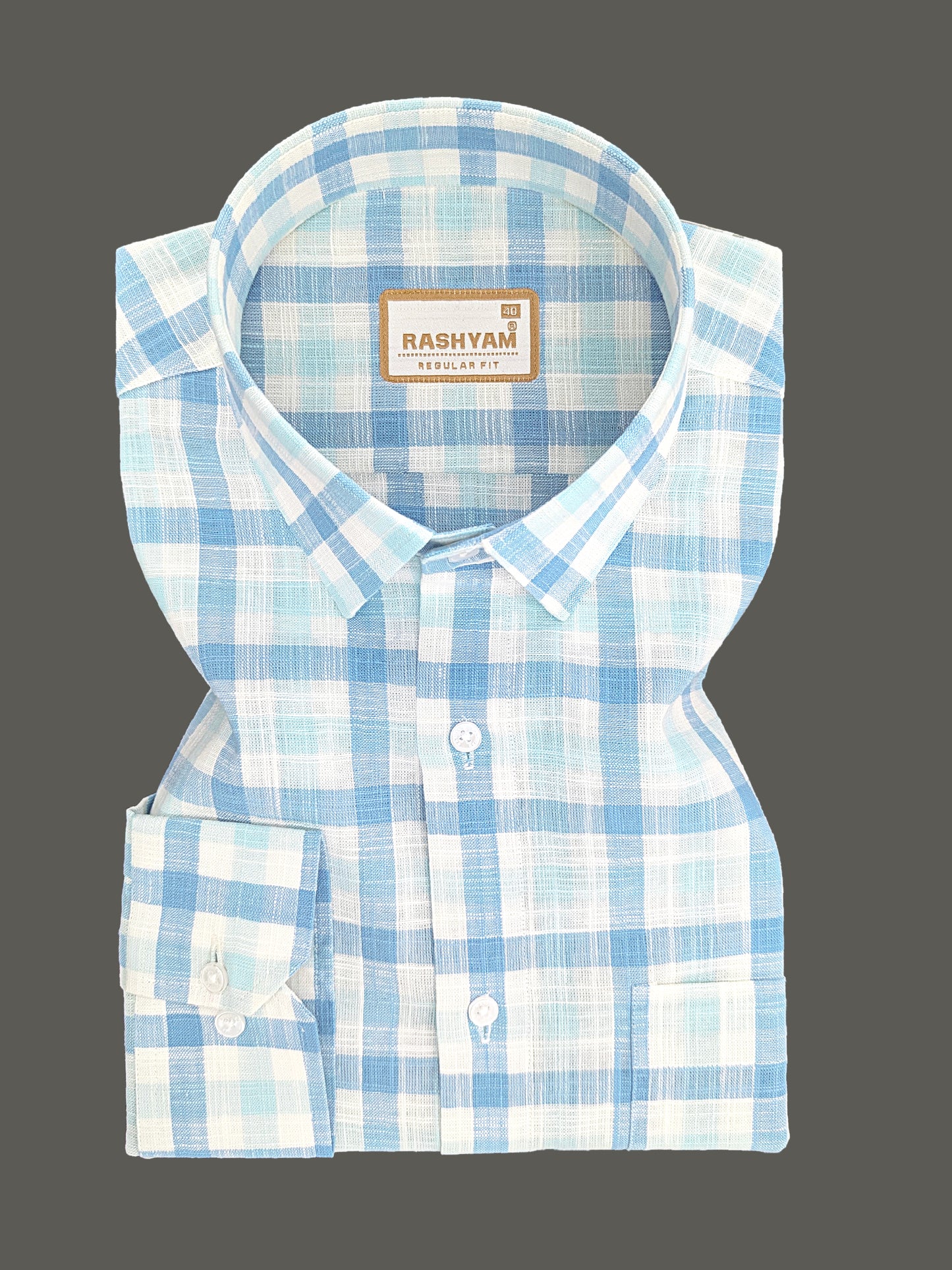 Vernazza Premium Linen Cotton Light blue and white Checks For men