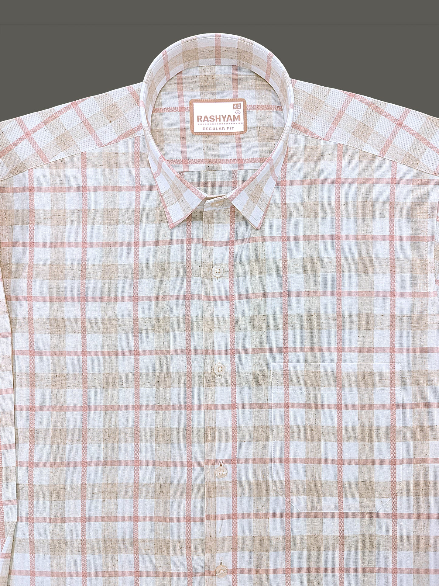 Pienza Premium Linen Cotton Ivory Cream with Blush Pink Checks Shirt