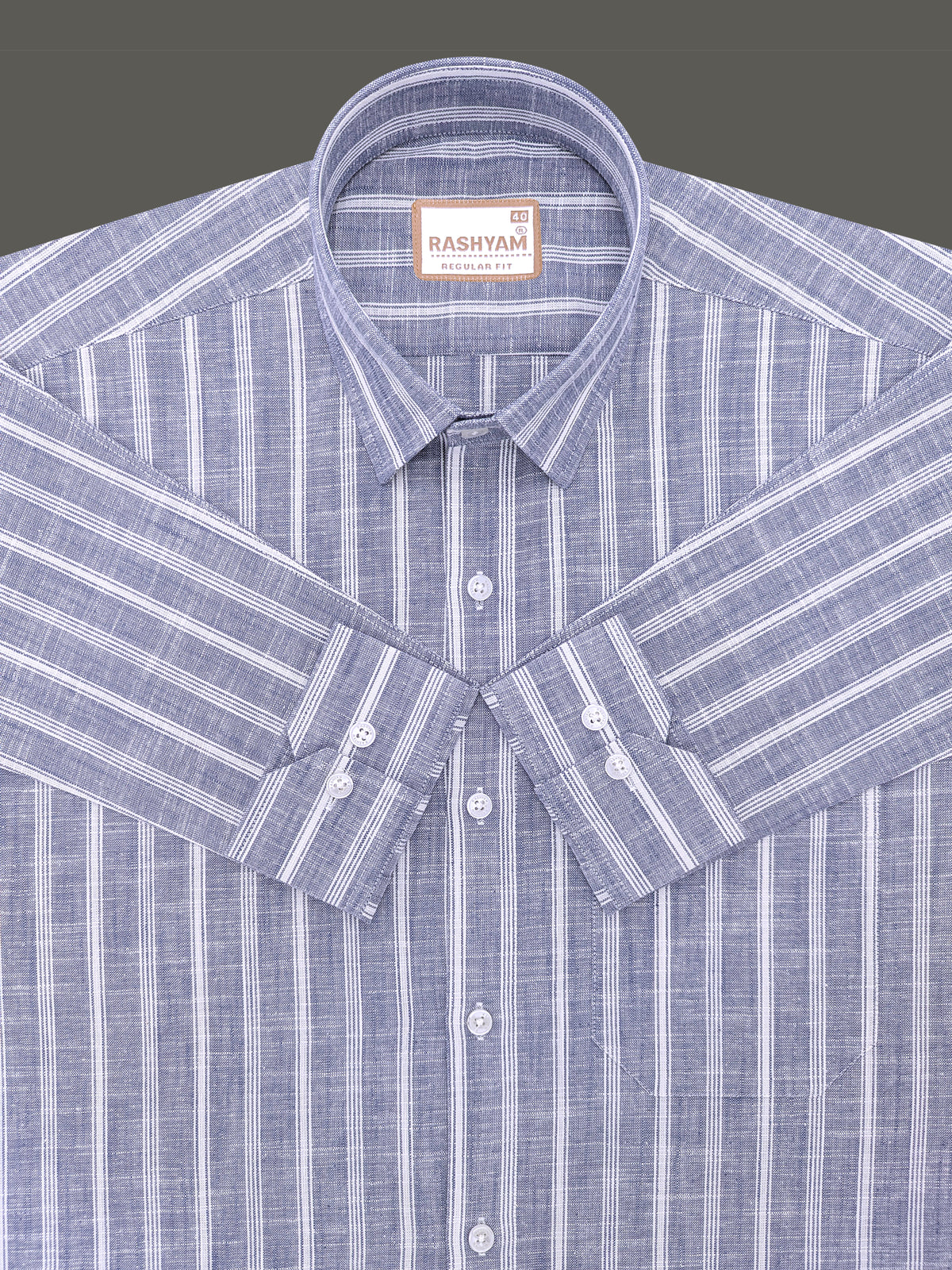 Italian Linen Cotton White Line on Denim Blue Formal Shirt