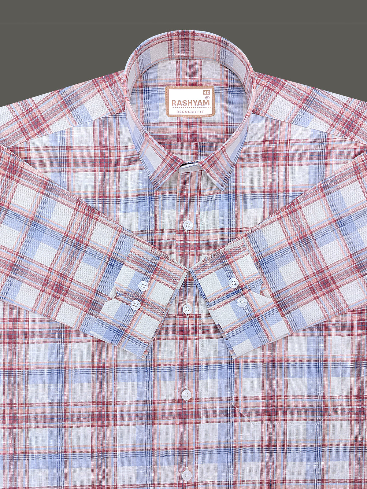 Luxurious Italian Linen Cotton Blue with Burgundy Multi Check Formal Shirt