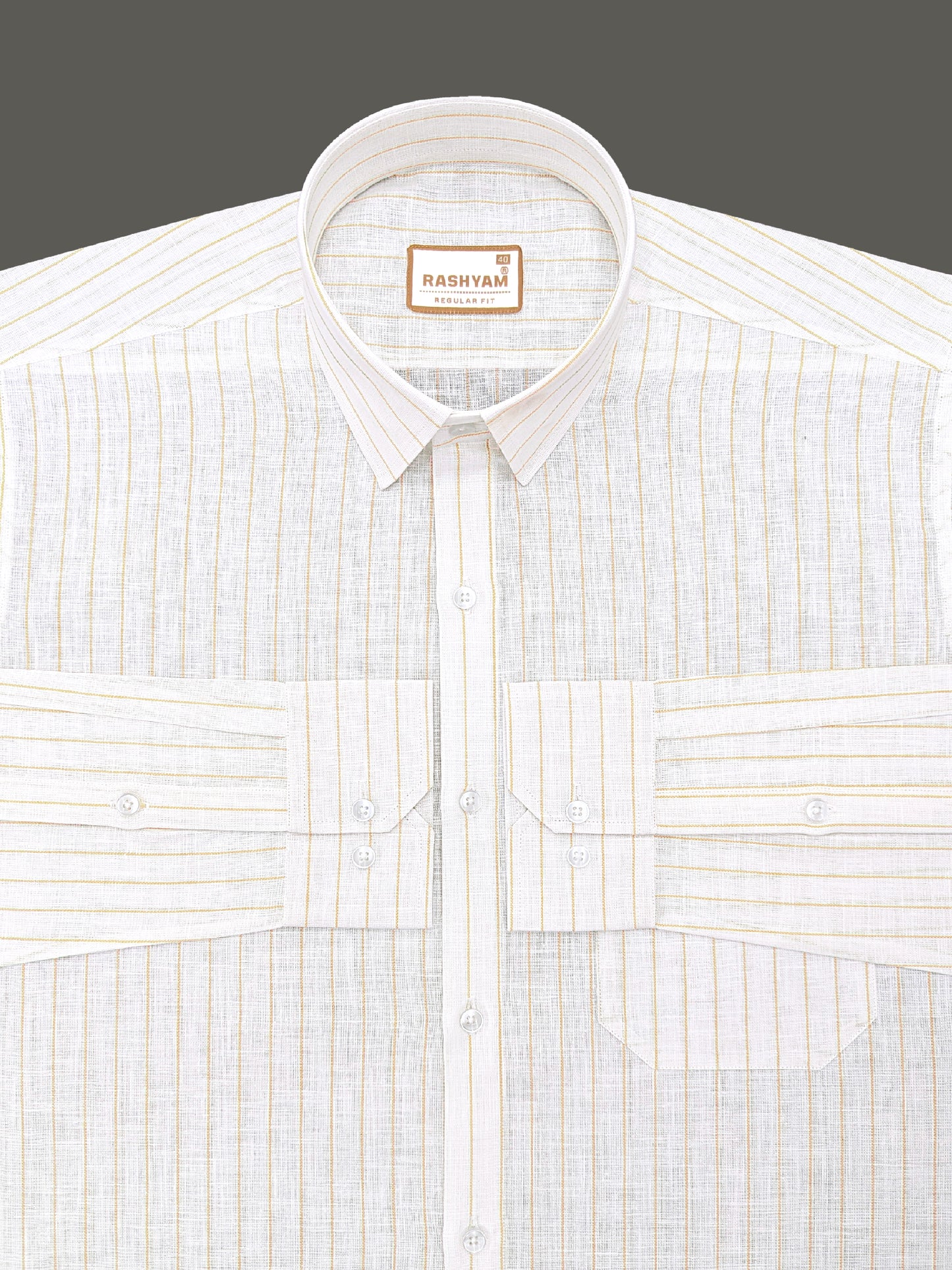 Arezzo Italian Premium Linen Yellow Line On White Formal Shirt For Men