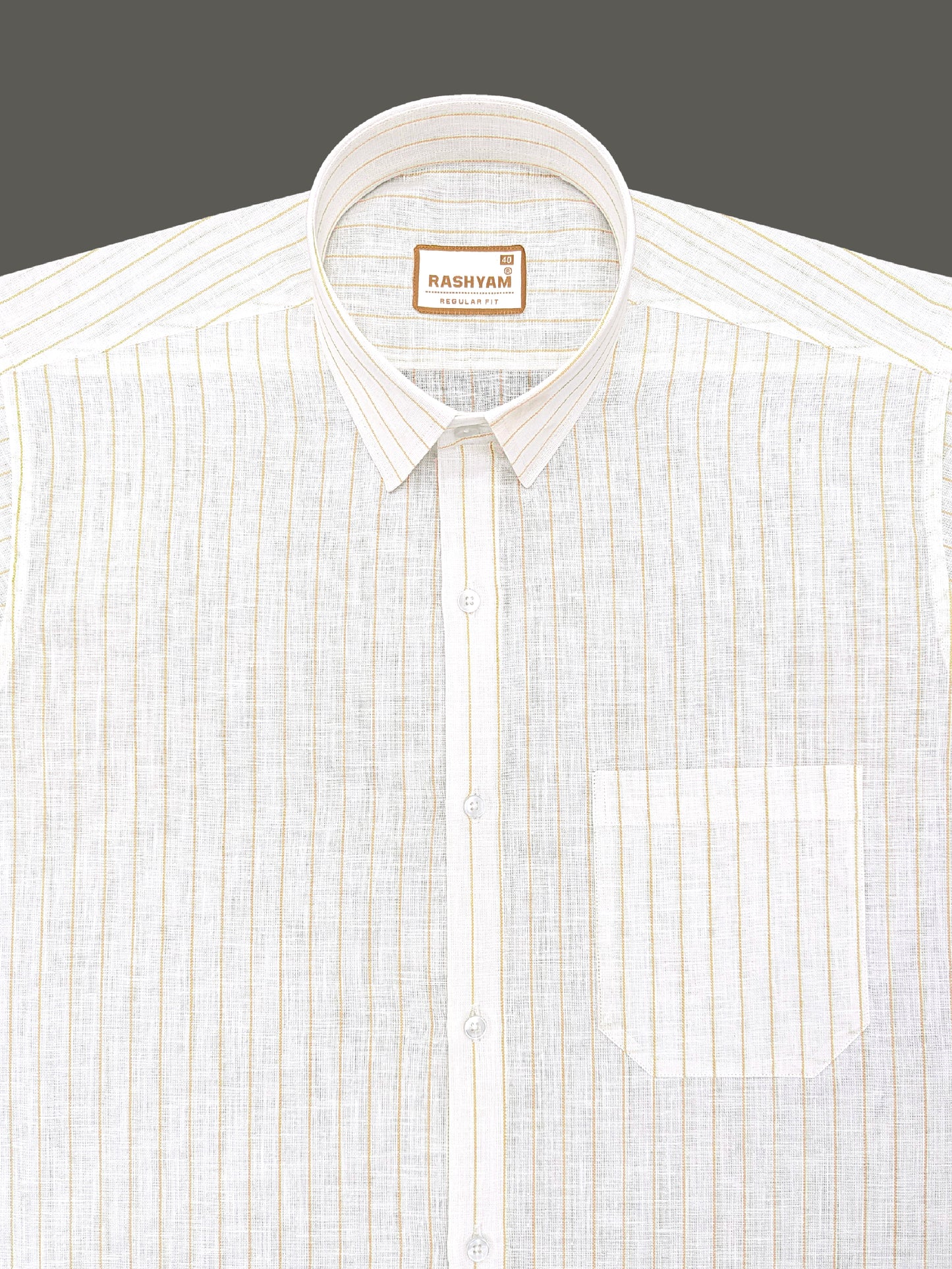 Arezzo Italian Premium Linen Yellow Line On White Formal Shirt For Men