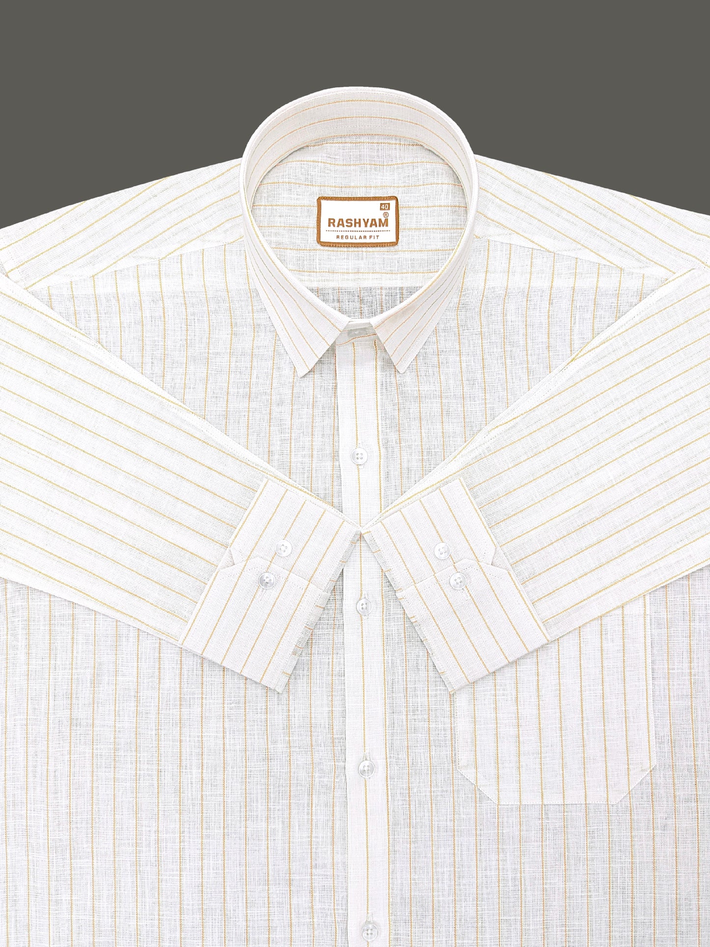 Arezzo Italian Premium Linen Yellow Line On White Formal Shirt For Men