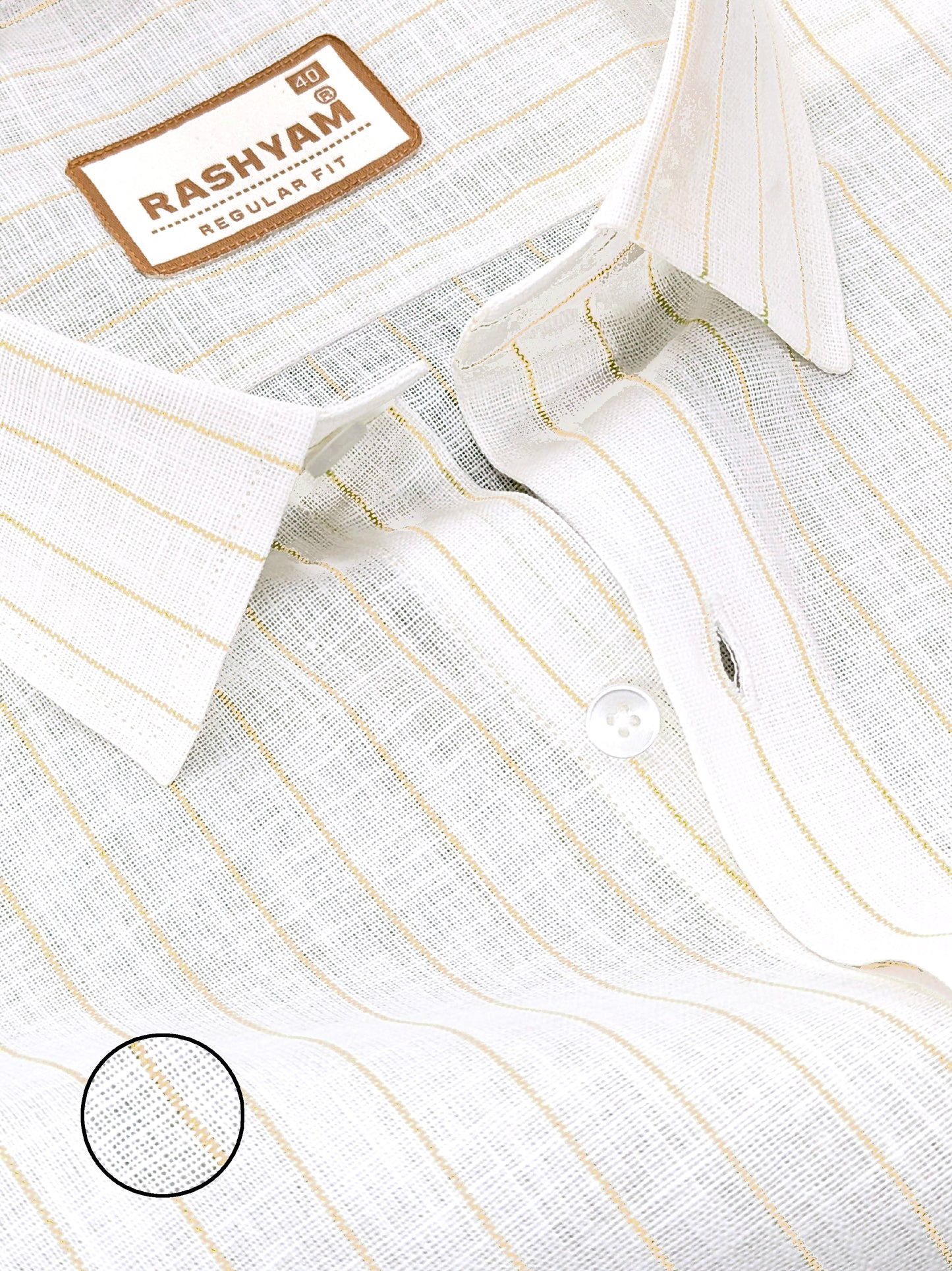 Arezzo Italian Premium Linen Yellow Line On White Formal Shirt For Men