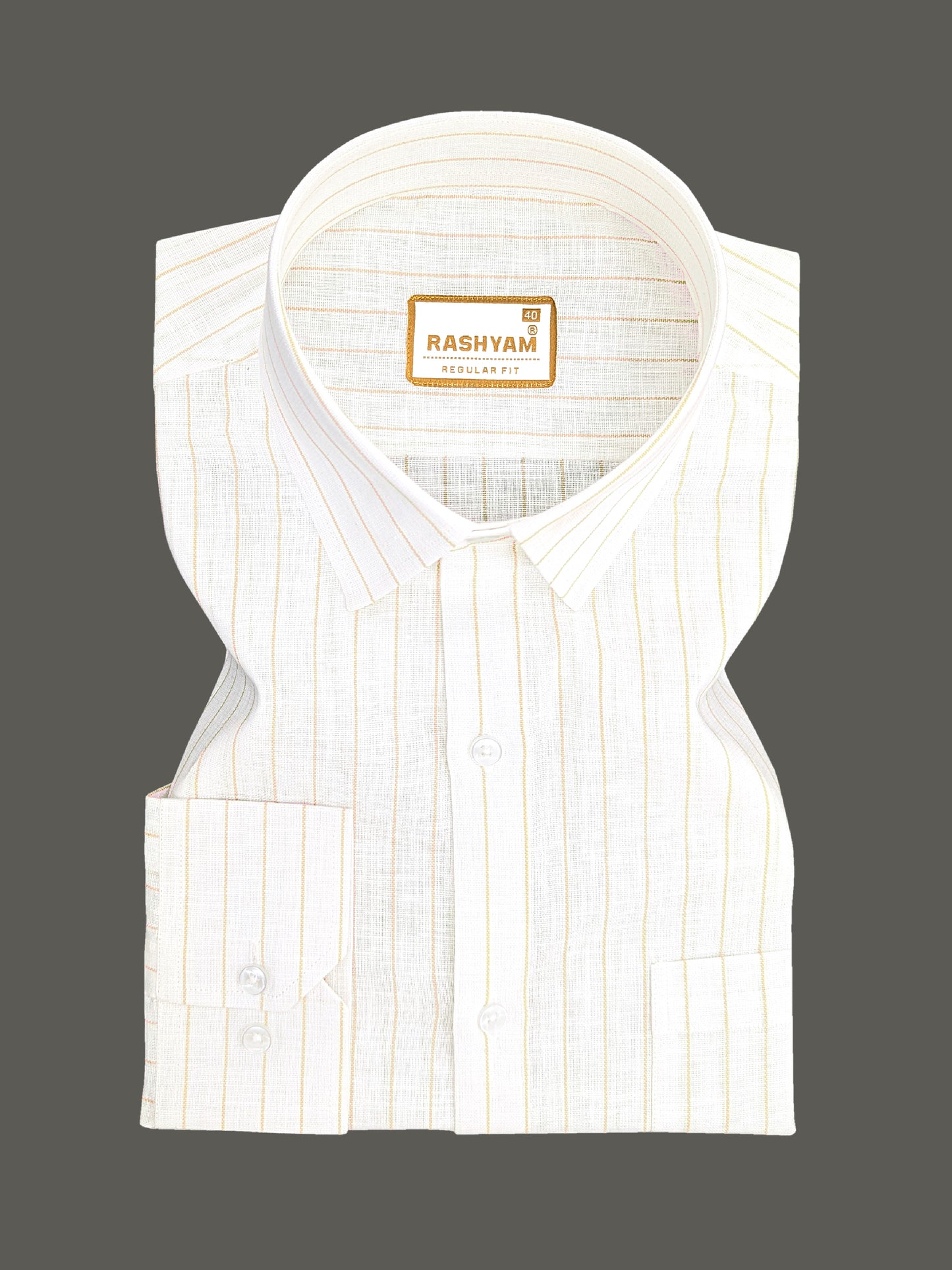 Arezzo Italian Premium Linen Yellow Line On White Formal Shirt For Men