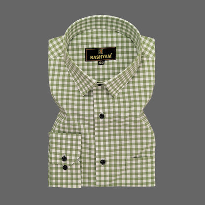 Avocado Green Small Check Formal Giza Cotton Shirt