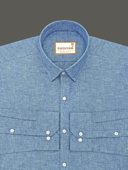 Chianti Premium Oxford Cotton Denim Blue Formal Shirt For Men