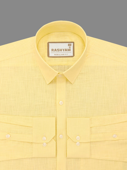 Luxurious Yellow Italian Linen Shirt For Men