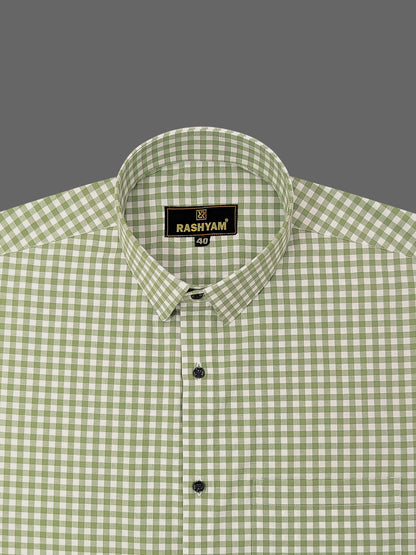 Avocado Green Small Check Formal Giza Cotton Shirt