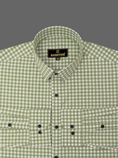 Avocado Green Small Check Formal Giza Cotton Shirt