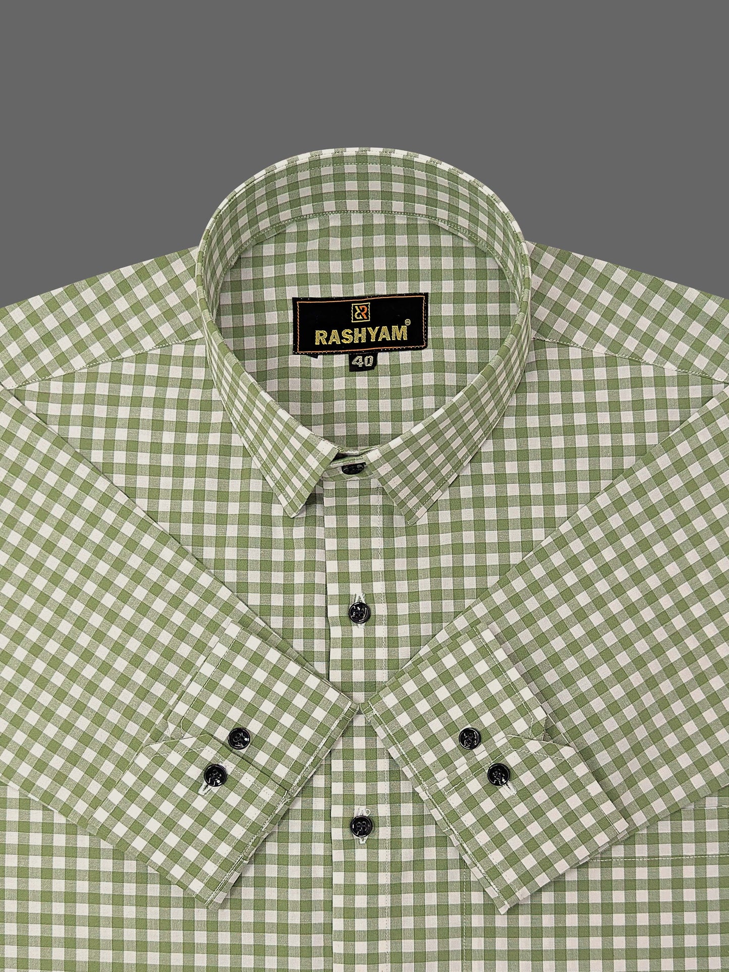 Avocado Green Small Check Formal Giza Cotton Shirt