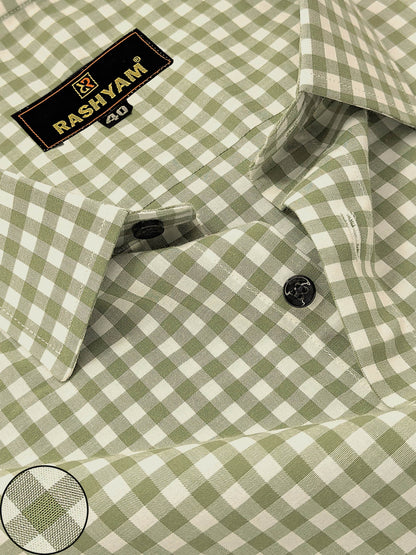 Avocado Green Small Check Formal Giza Cotton Shirt