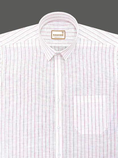 Arezzo Italian Premium Light Pink Line On White Formal Shirt For Men