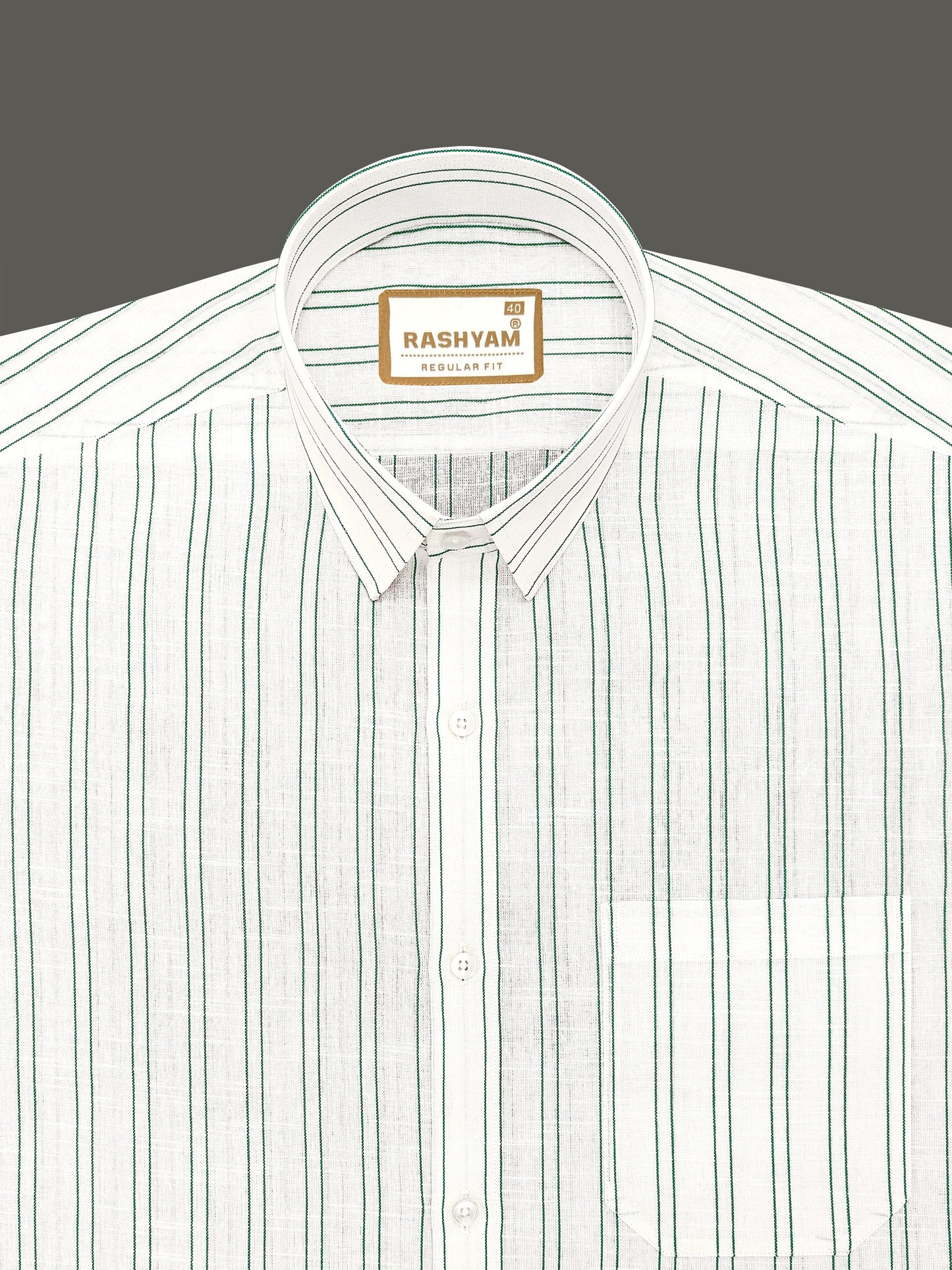 Arezzo Italian Premium Linen Double Green Line On White Formal Shirt For Men