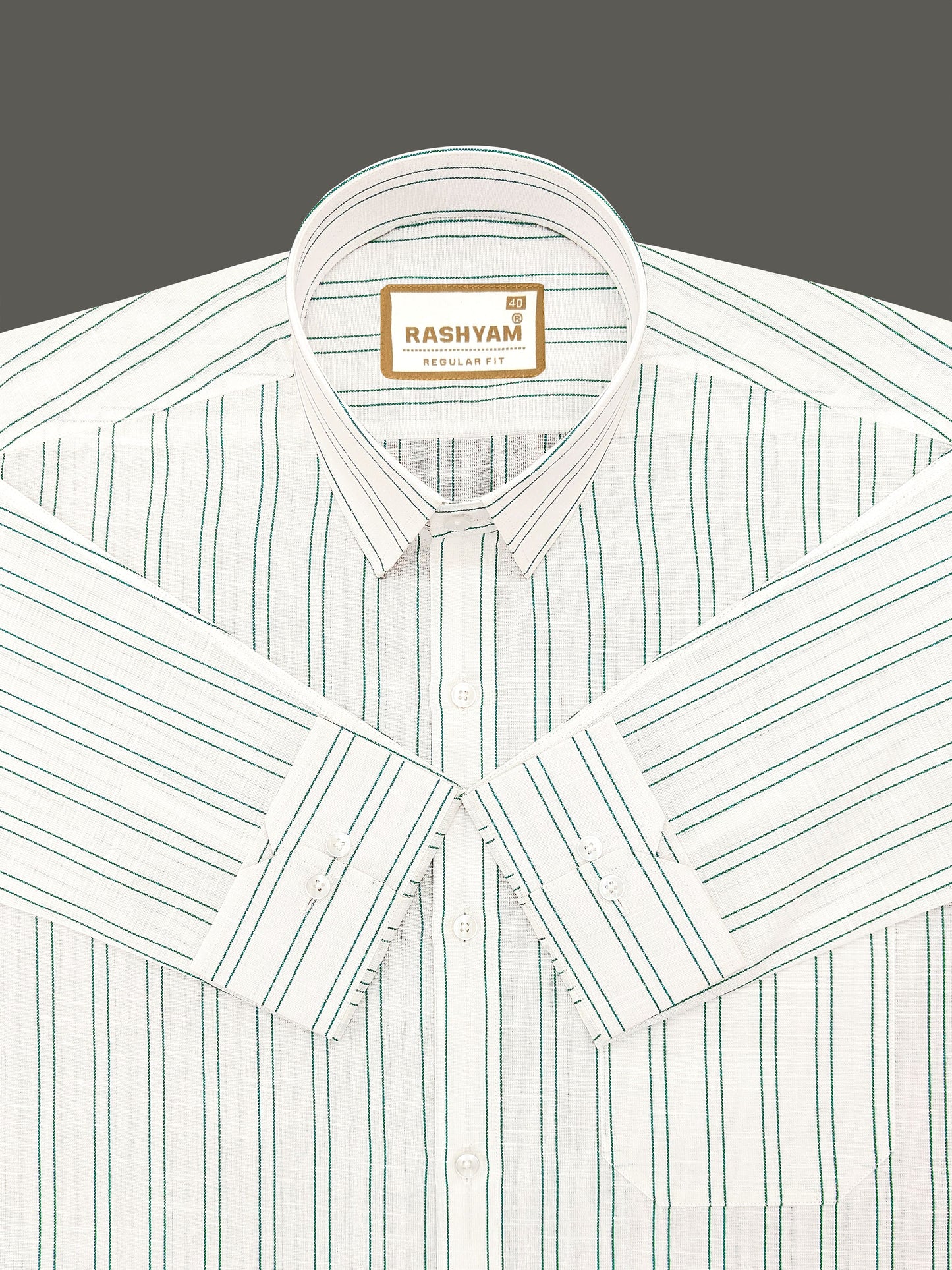 Arezzo Italian Premium Linen Double Green Line On White Formal Shirt For Men