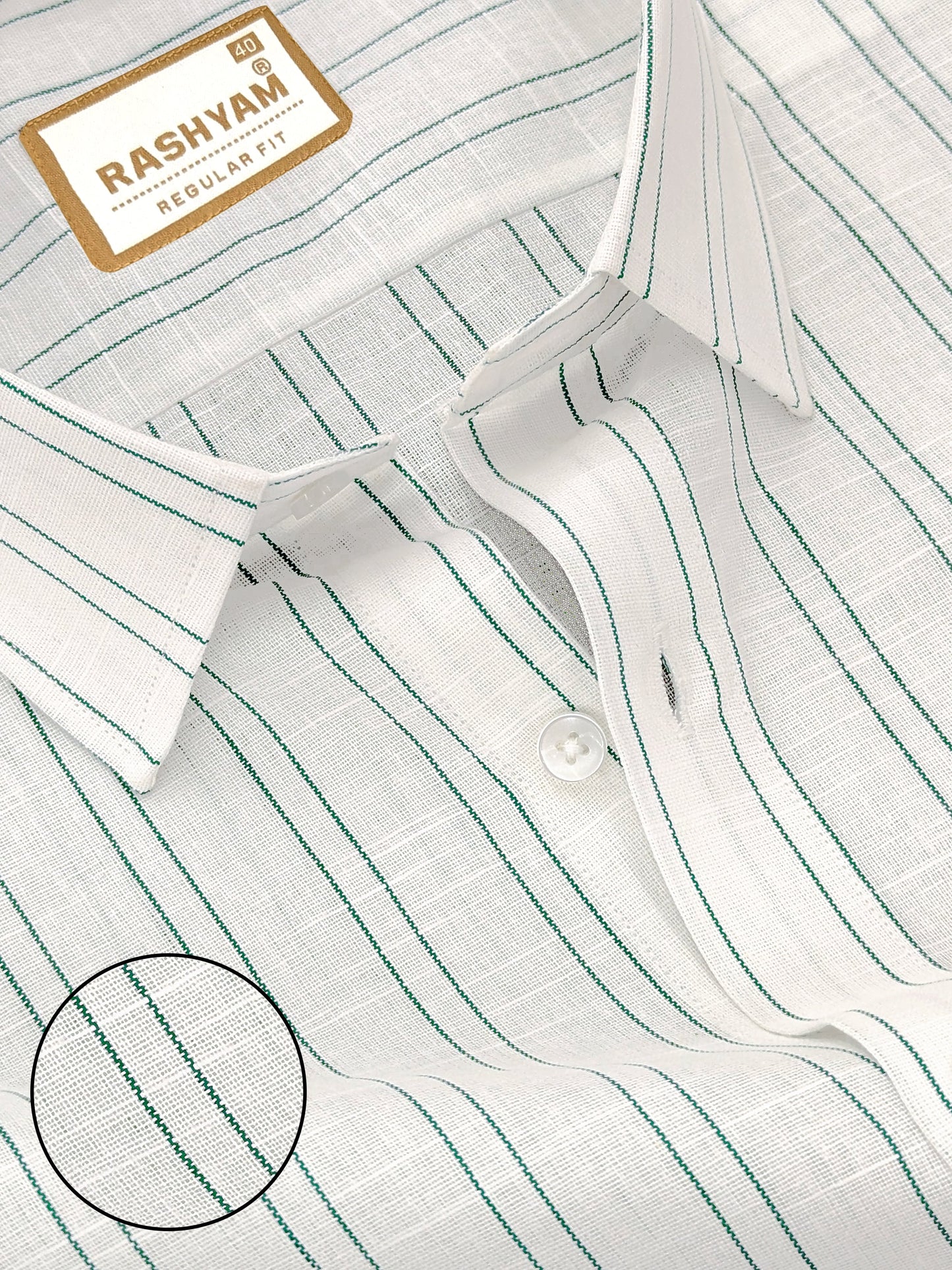 Arezzo Italian Premium Linen Double Green Line On White Formal Shirt For Men