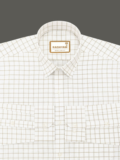 Arezzo Italian Premium Browny Checks On White Formal Shirt For Men