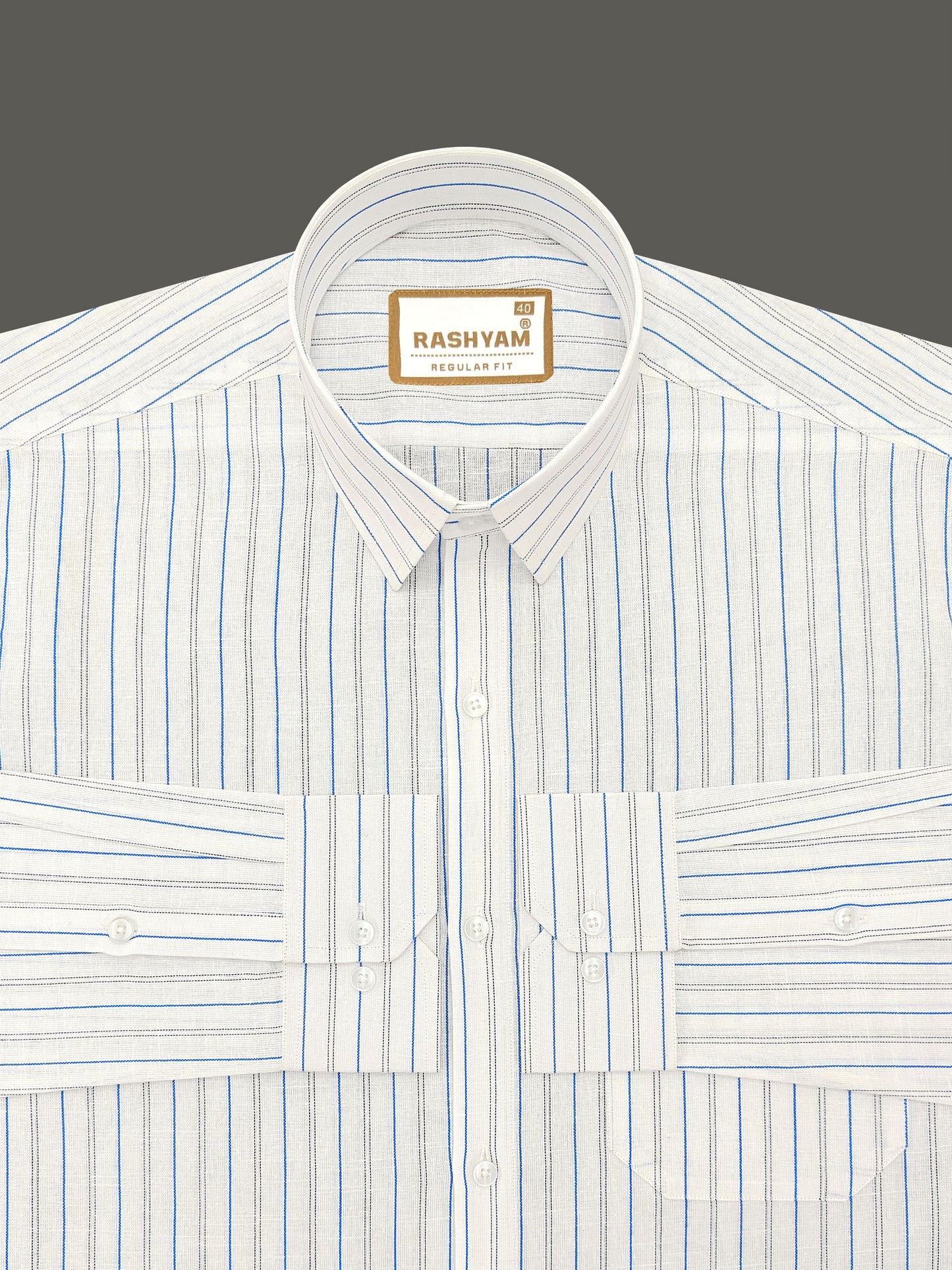 Arezzo Italian Premium Linen Blue With Black Twin Line On White Formal Shirt For Men