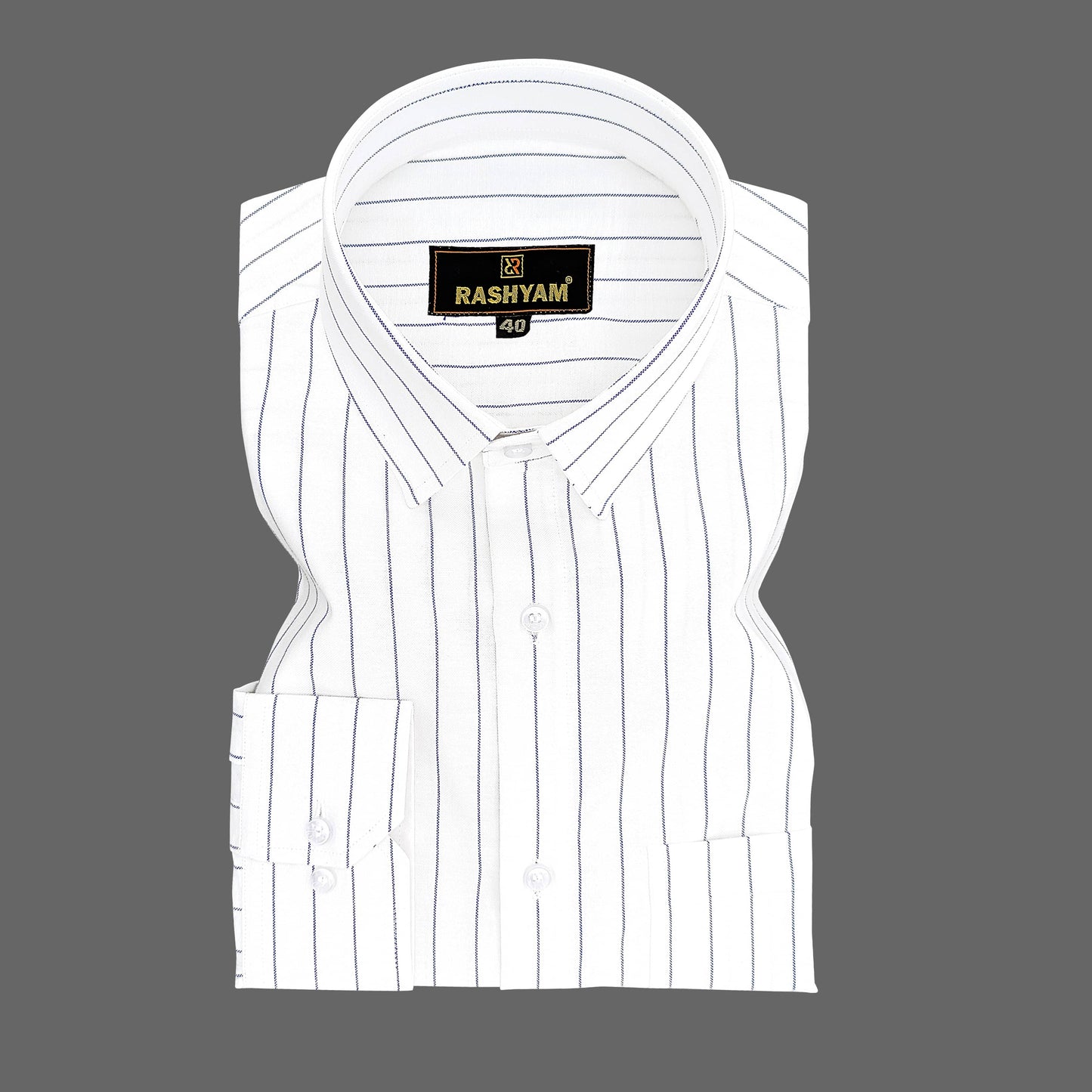 Navy Stripe On White Luxury Premium Cotton Formal Shirt For Men