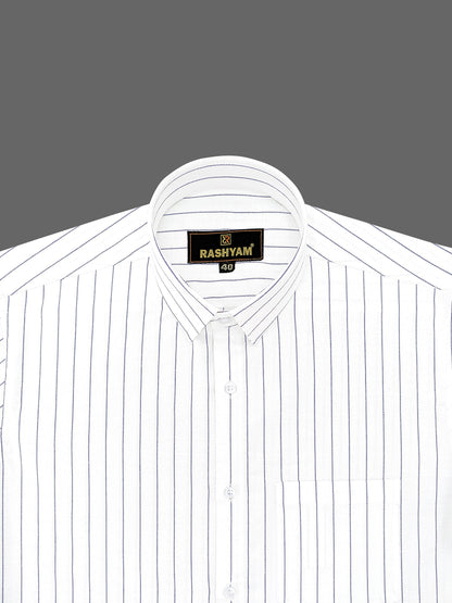 Navy Stripe On White Luxury Premium Cotton Formal Shirt For Men