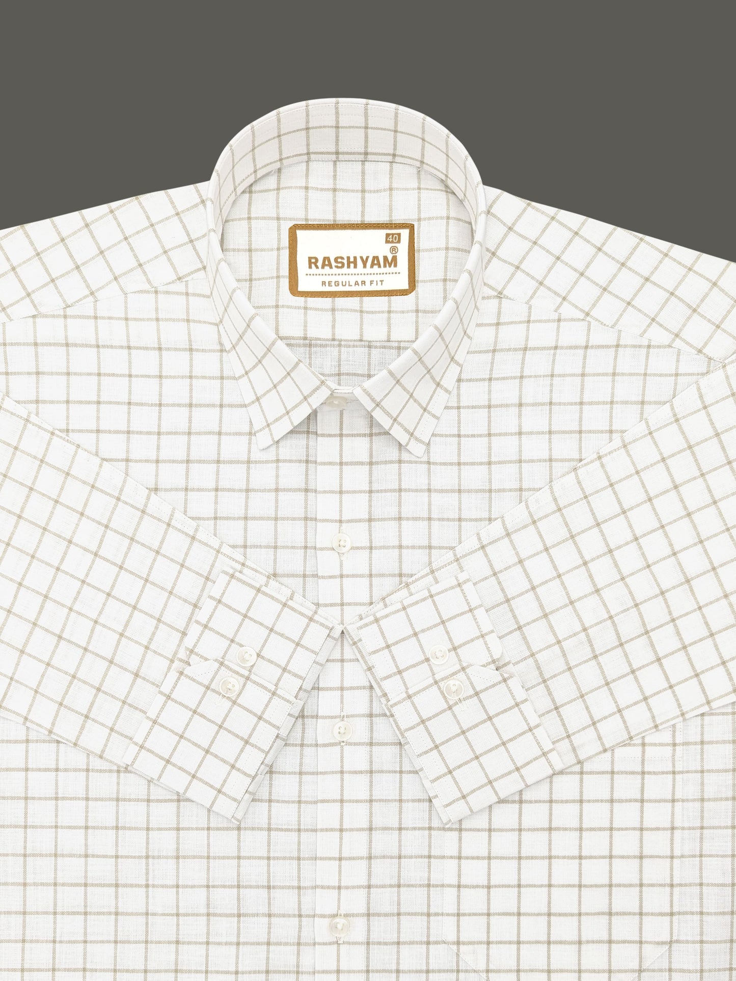 Arezzo Italian Premium Browny Checks On White Formal Shirt For Men