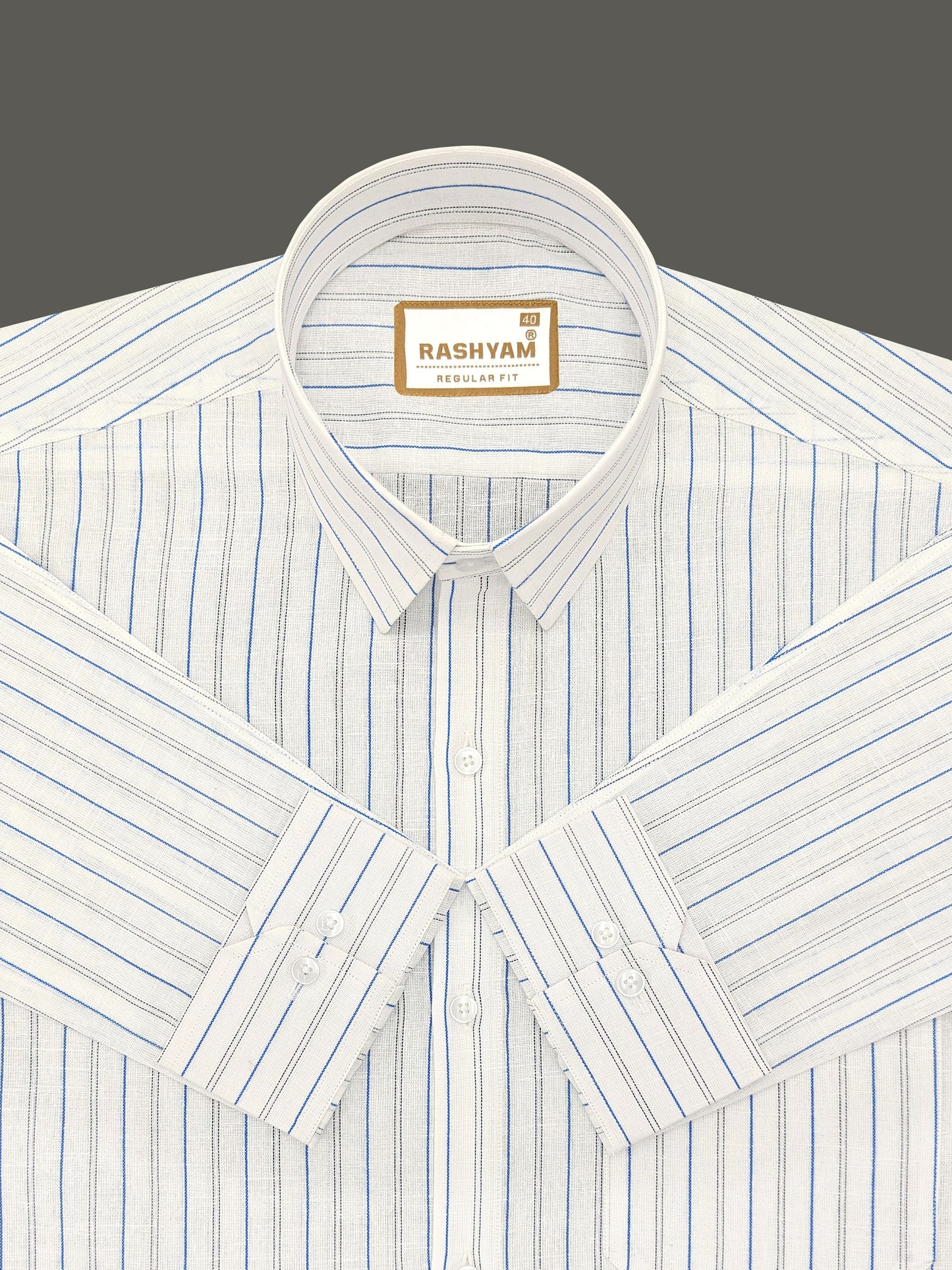 Arezzo Italian Premium Linen Blue With Black Twin Line On White Formal Shirt For Men