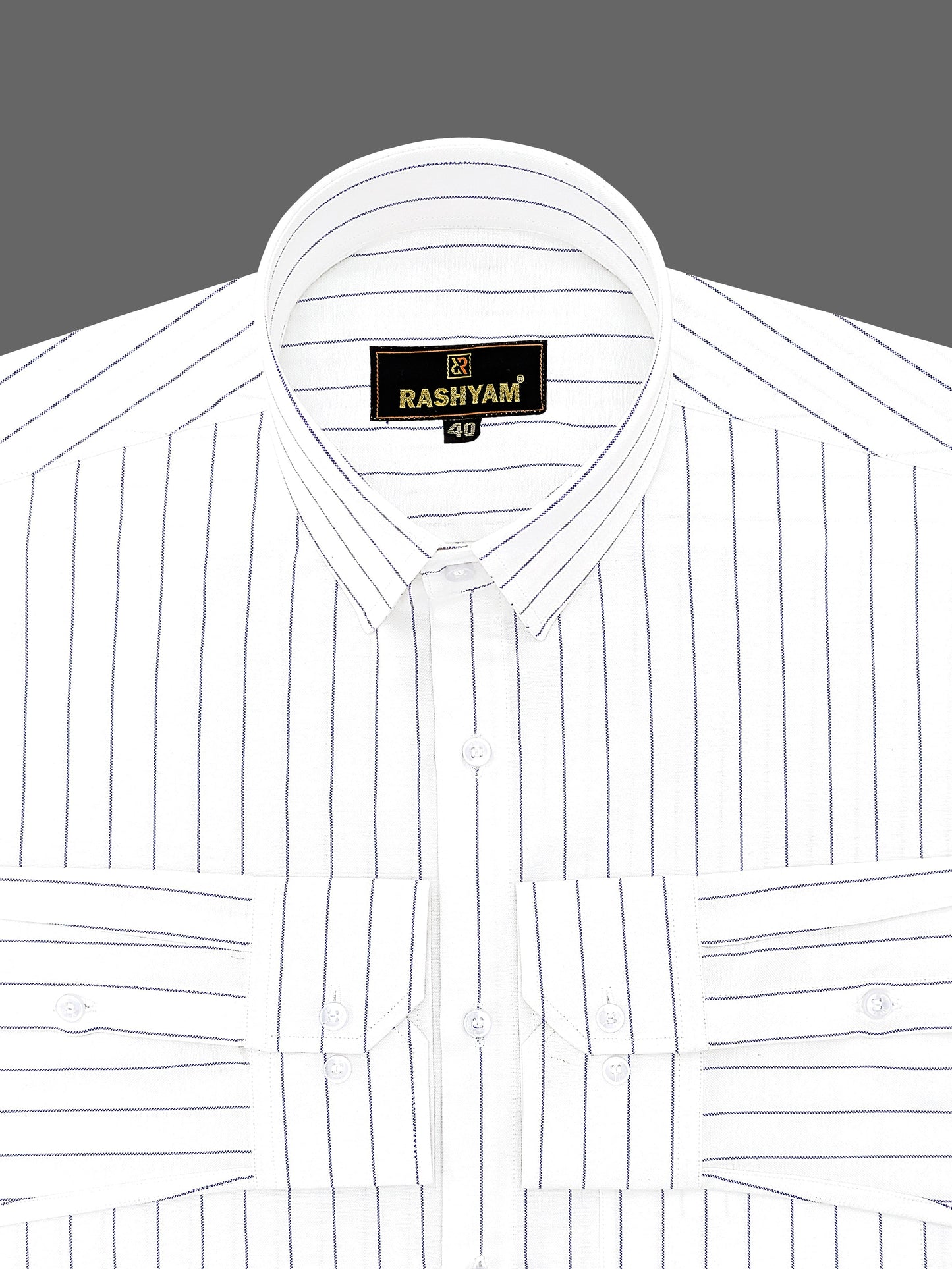 Navy Stripe On White Luxury Premium Cotton Formal Shirt For Men